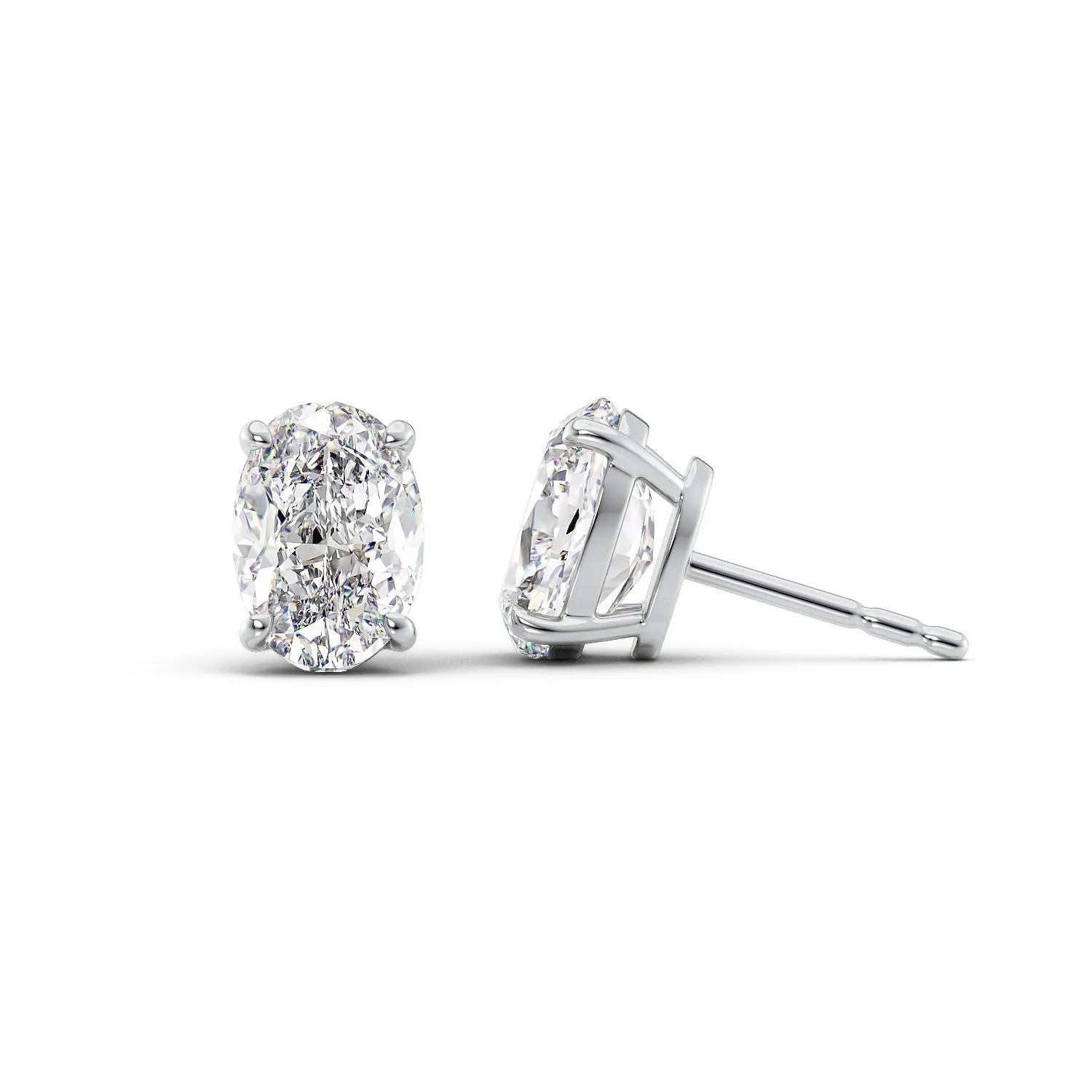 1 CTW Basket Stud Earrings Set With Oval Lab Diamonds