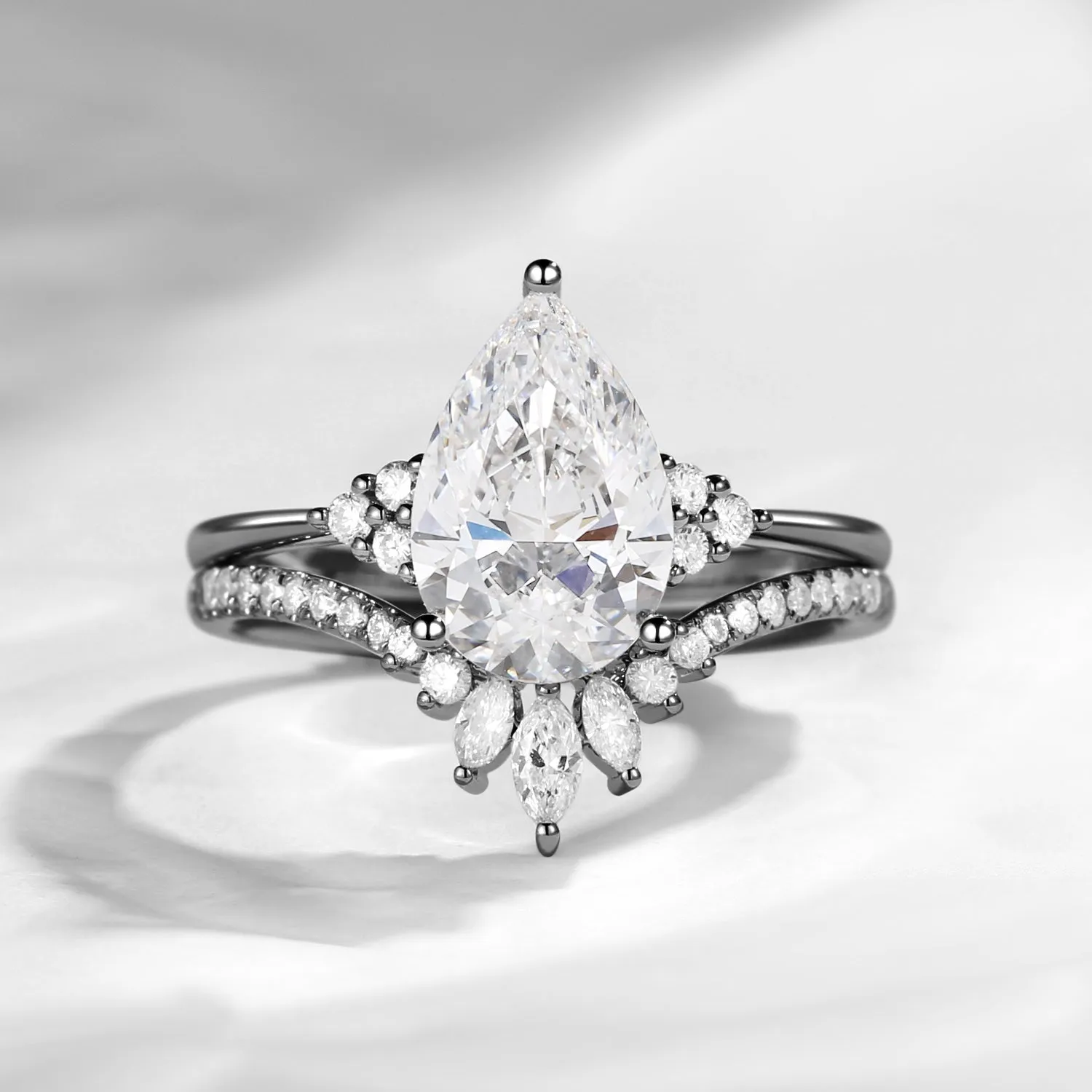 1.0ct-2.0ct Pear Cut Lab Diamond Engagement Ring Set 2pcs - Vivian