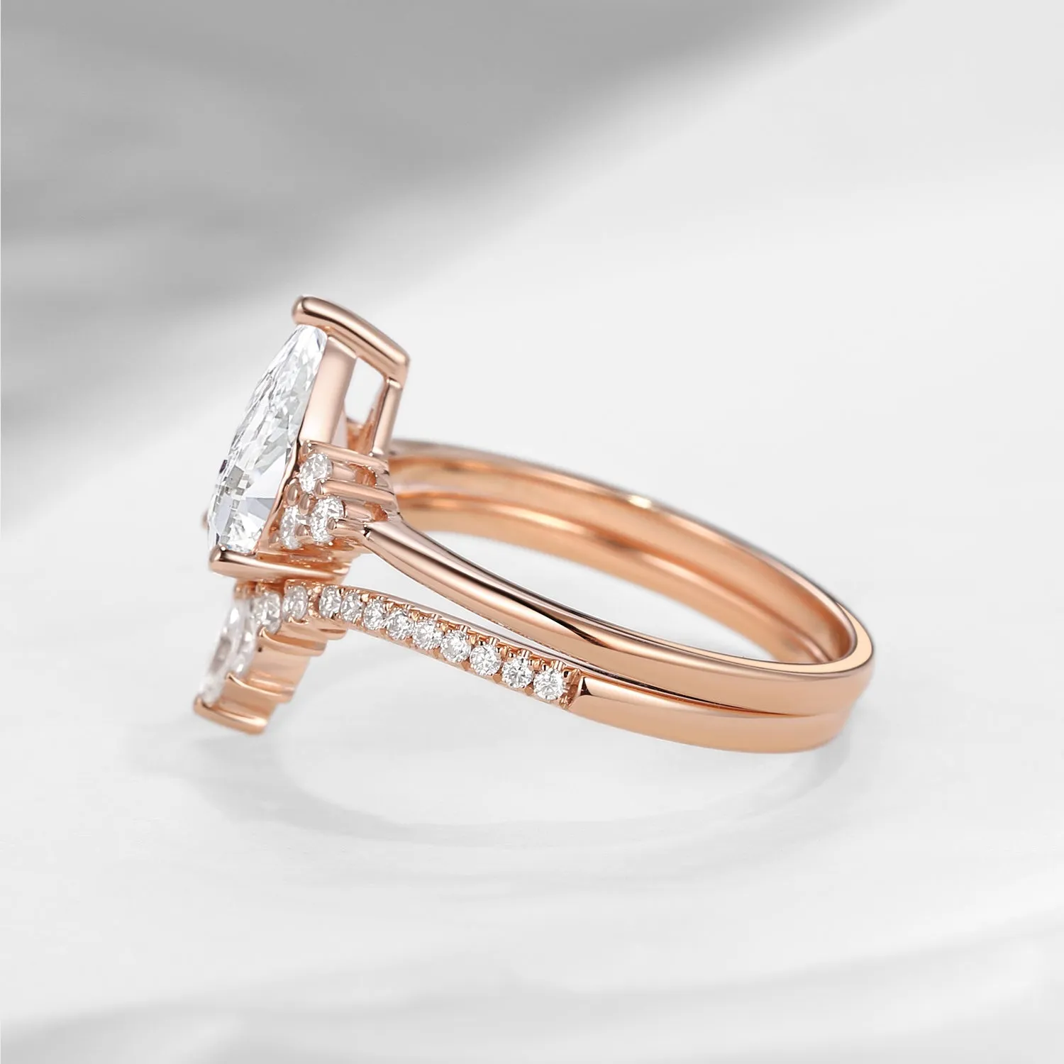 1.0ct-2.0ct Pear Cut Lab Diamond Engagement Ring Set 2pcs - Vivian