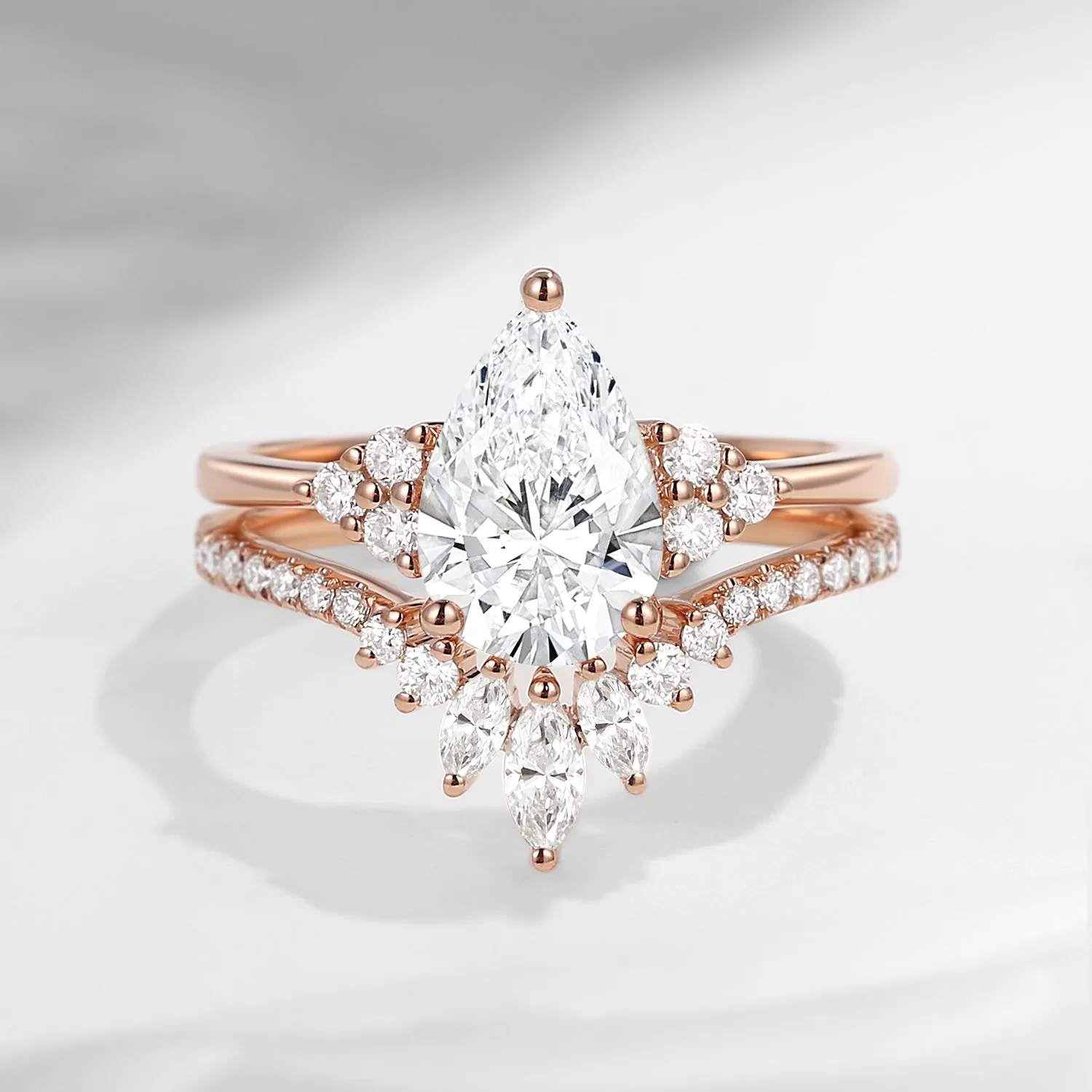 1.0ct-2.0ct Pear Cut Lab Diamond Engagement Ring Set 2pcs - Vivian