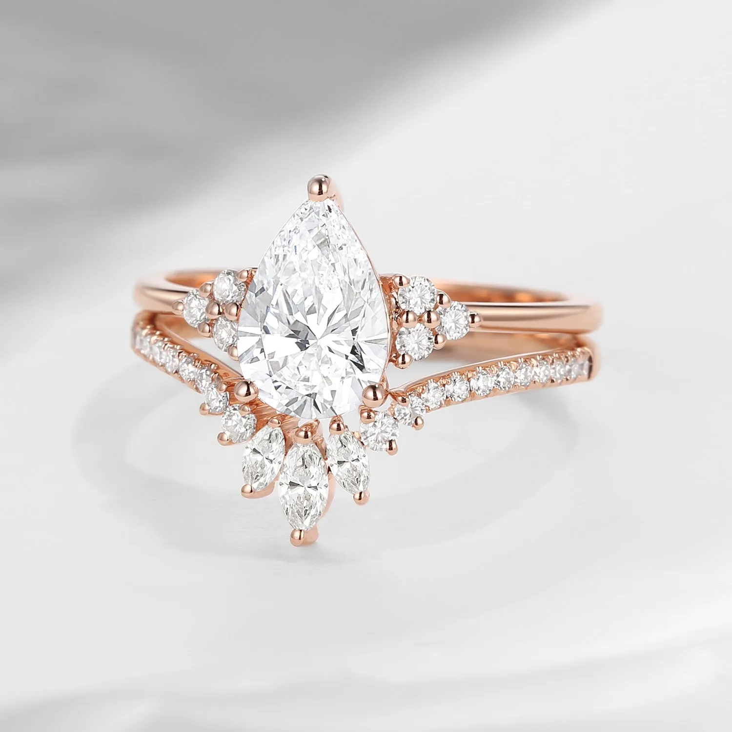 1.0ct-2.0ct Pear Cut Lab Diamond Engagement Ring Set 2pcs - Vivian