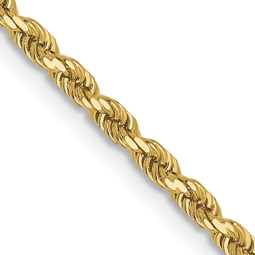 10K Gold Polished Diamond-Cut Rope Chain Necklace Unisex 16-Inch