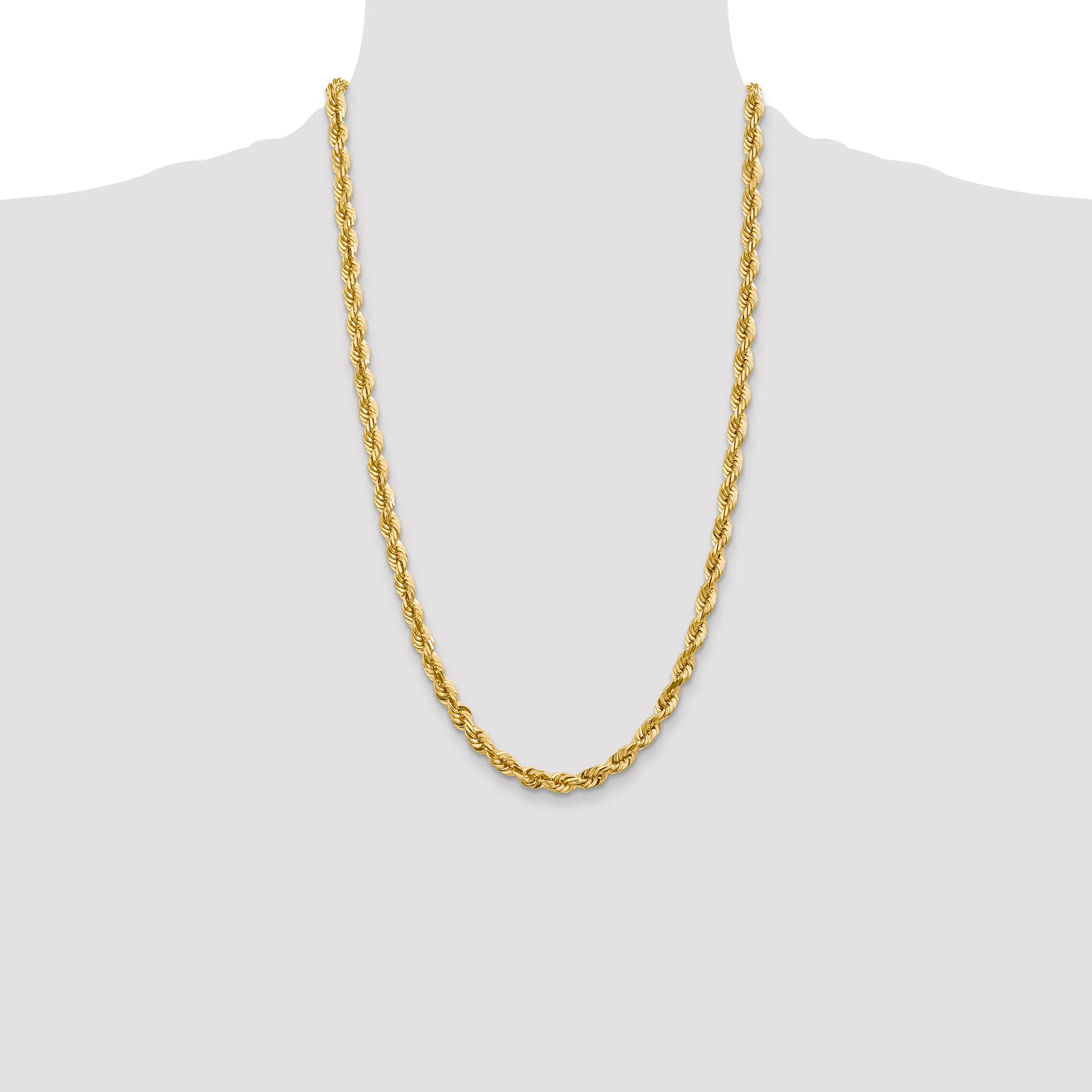 10K Gold Polished Rope Chain Necklace with Diamond-Cut Texture, 20 Inch