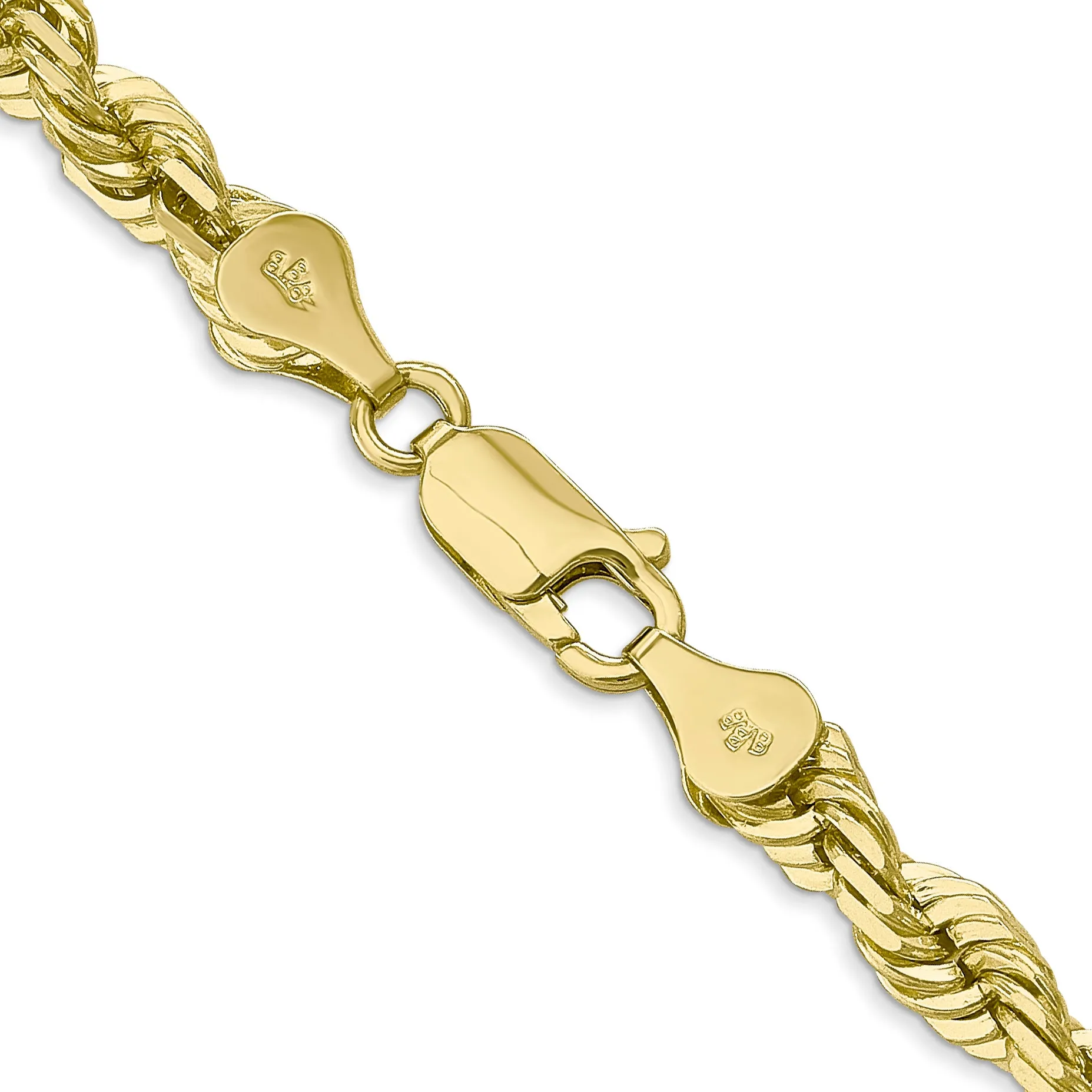 10K Gold Polished Rope Chain Necklace with Diamond-Cut Texture, 20 Inch