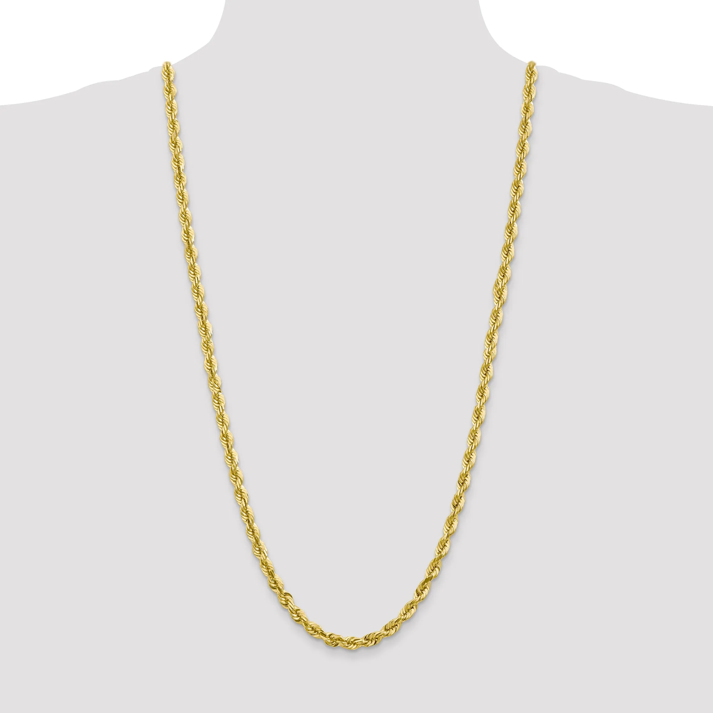 10K Gold Polished Rope Chain Necklace with Diamond-Cut Texture, 20 Inch
