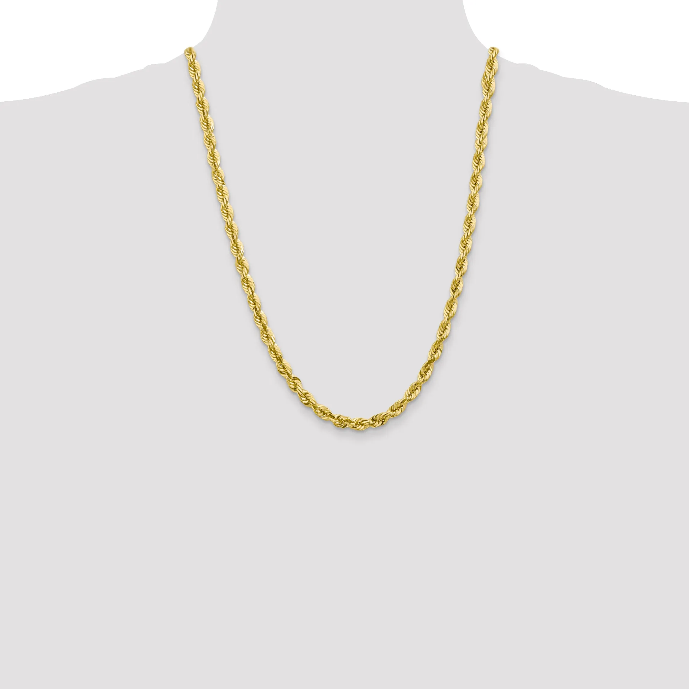 10K Gold Polished Rope Chain Necklace with Diamond-Cut Texture, 20 Inch