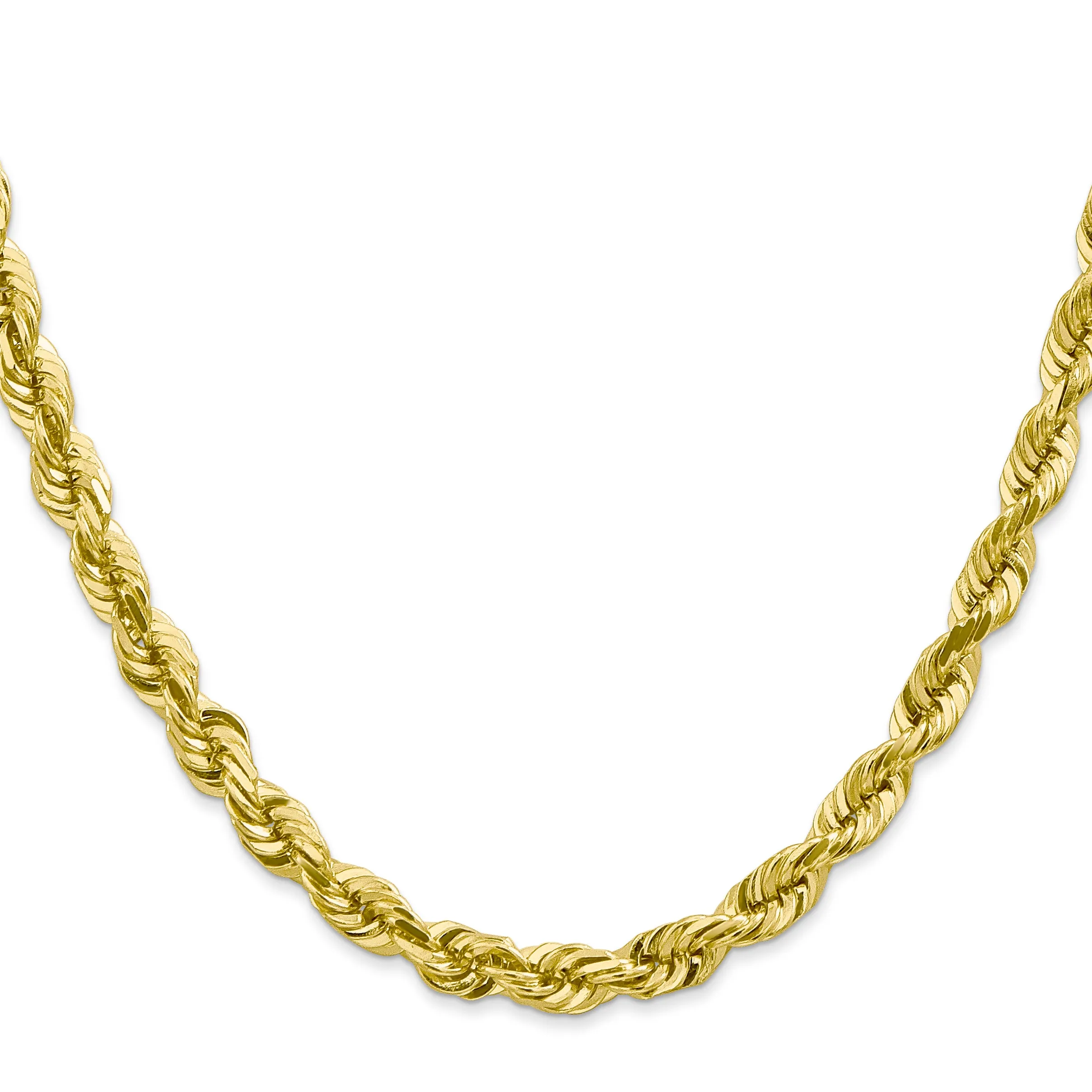 10K Gold Polished Rope Chain Necklace with Diamond-Cut Texture, 20 Inch