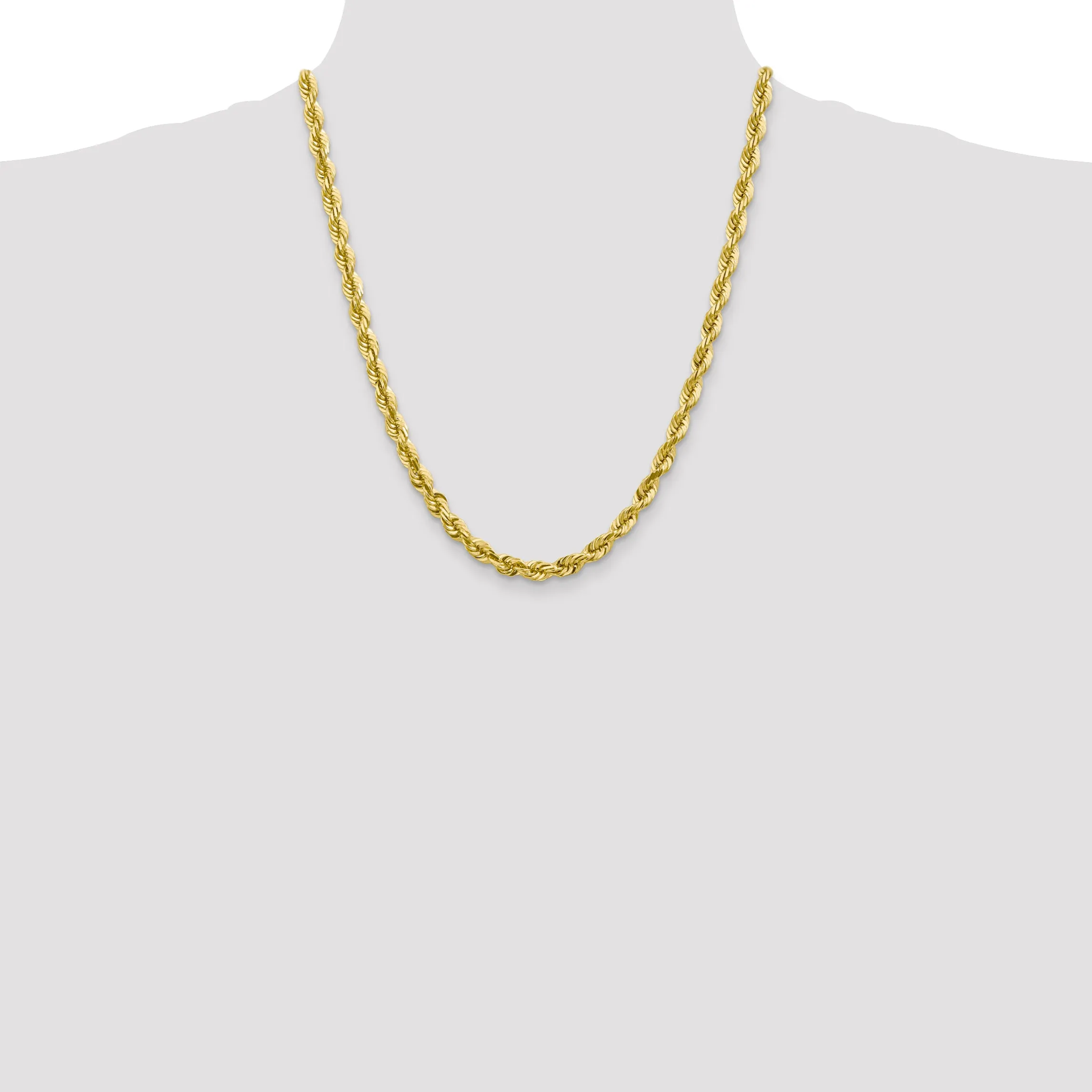 10K Gold Polished Rope Chain Necklace with Diamond-Cut Texture, 20 Inch