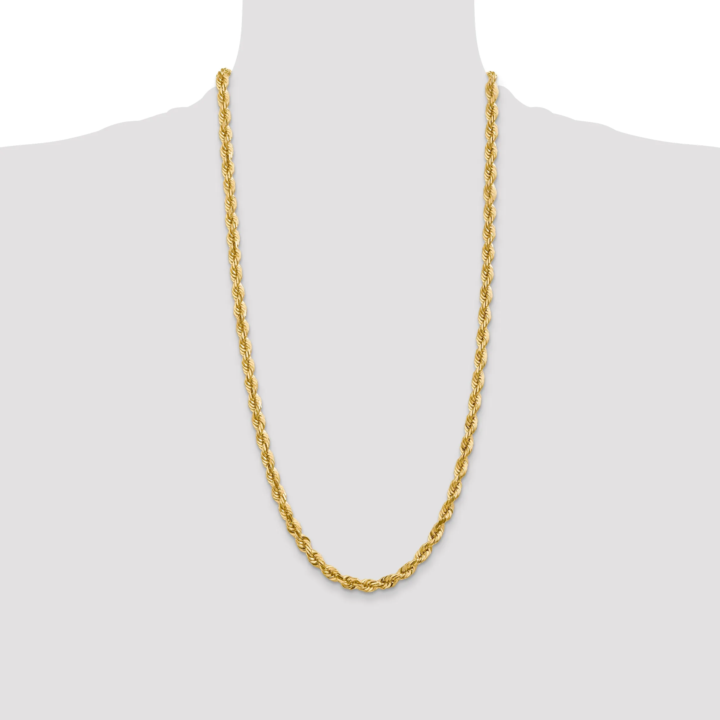 10K Gold Polished Rope Chain Necklace with Diamond-Cut Texture, 20 Inch