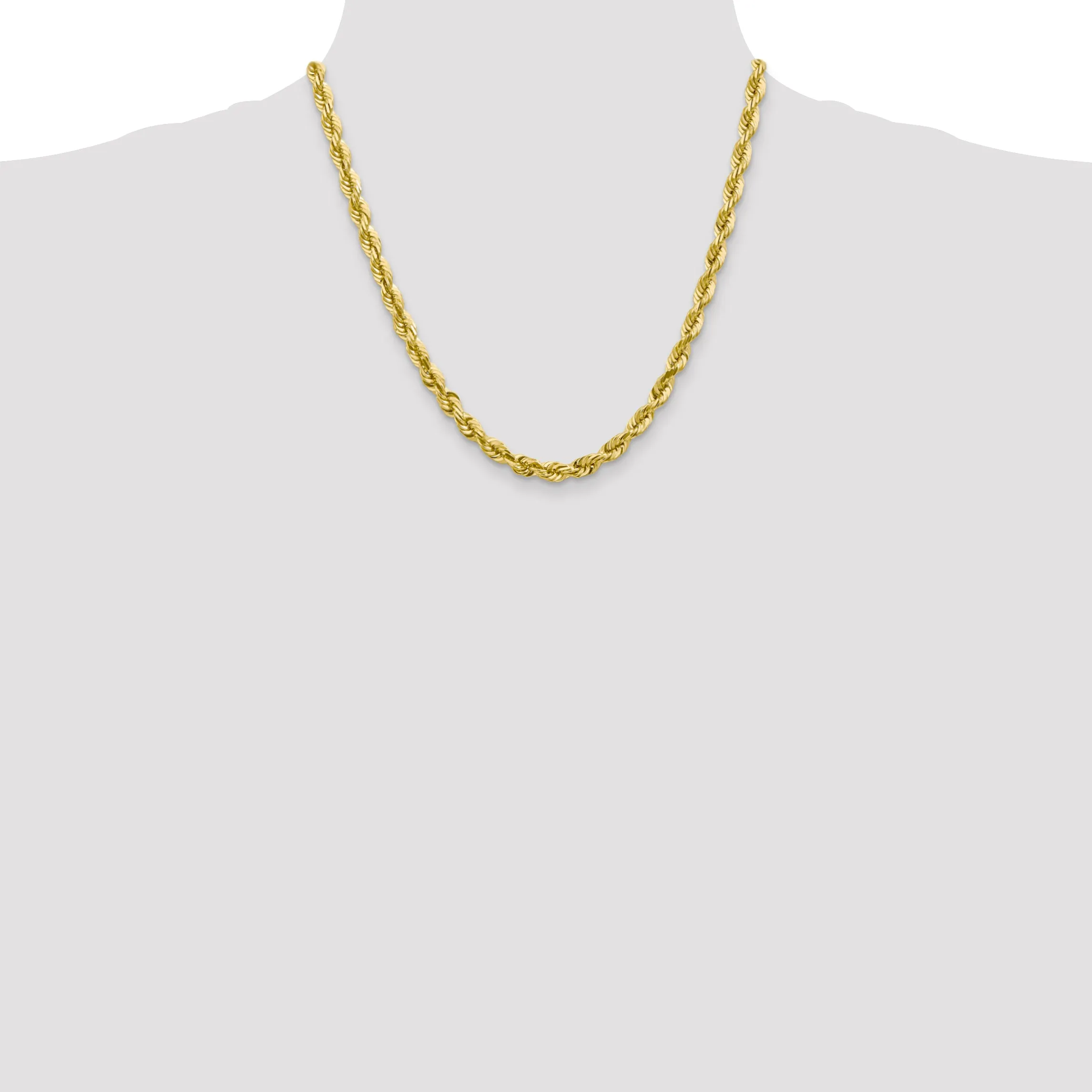 10K Gold Polished Rope Chain Necklace with Diamond-Cut Texture, 20 Inch