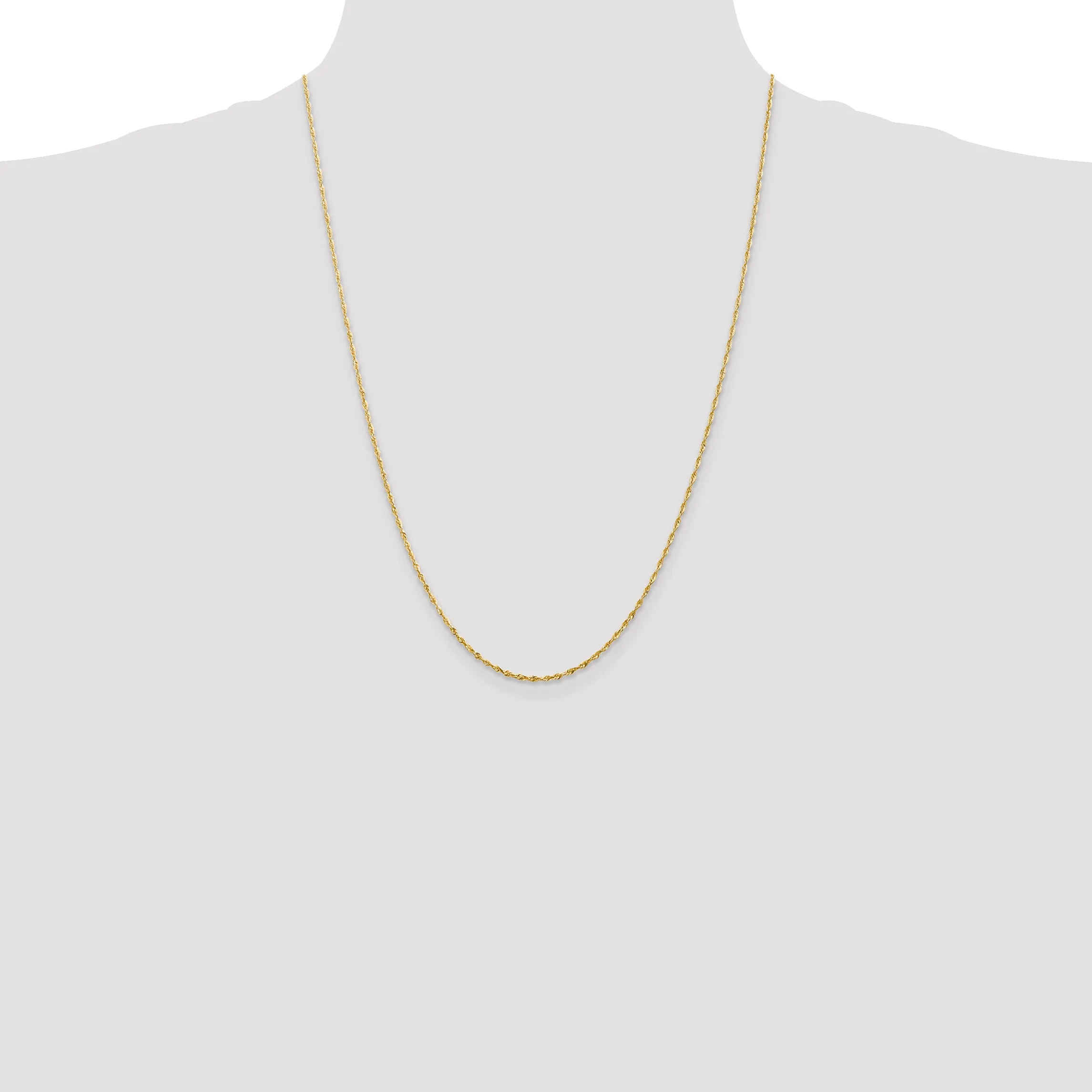 10K Gold Rope Necklace with Polished Diamond-Cut Lightweight Design