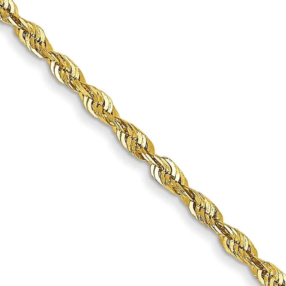10K Gold Rope Necklace with Polished Diamond-Cut Lightweight Design