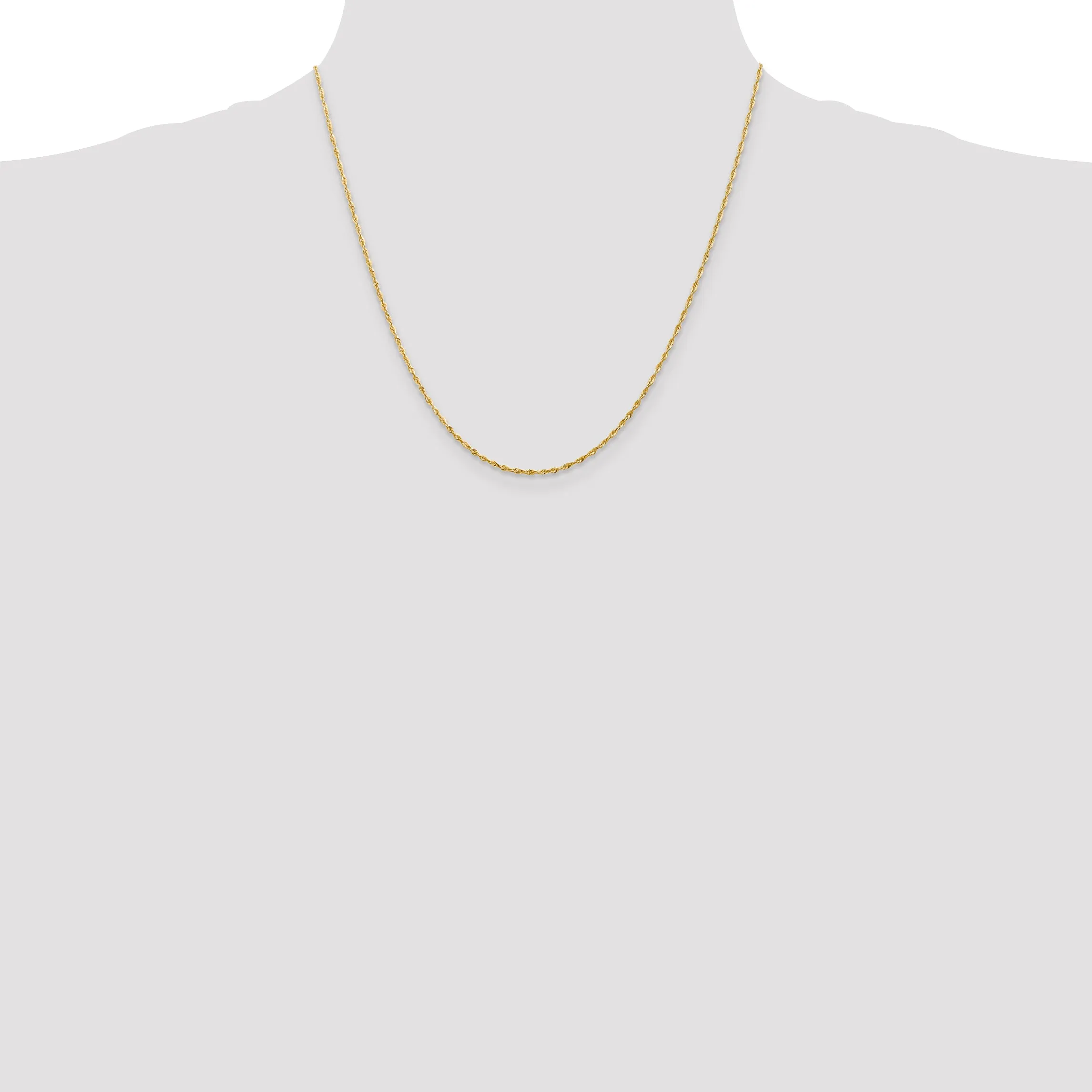 10K Gold Rope Necklace with Polished Diamond-Cut Lightweight Design