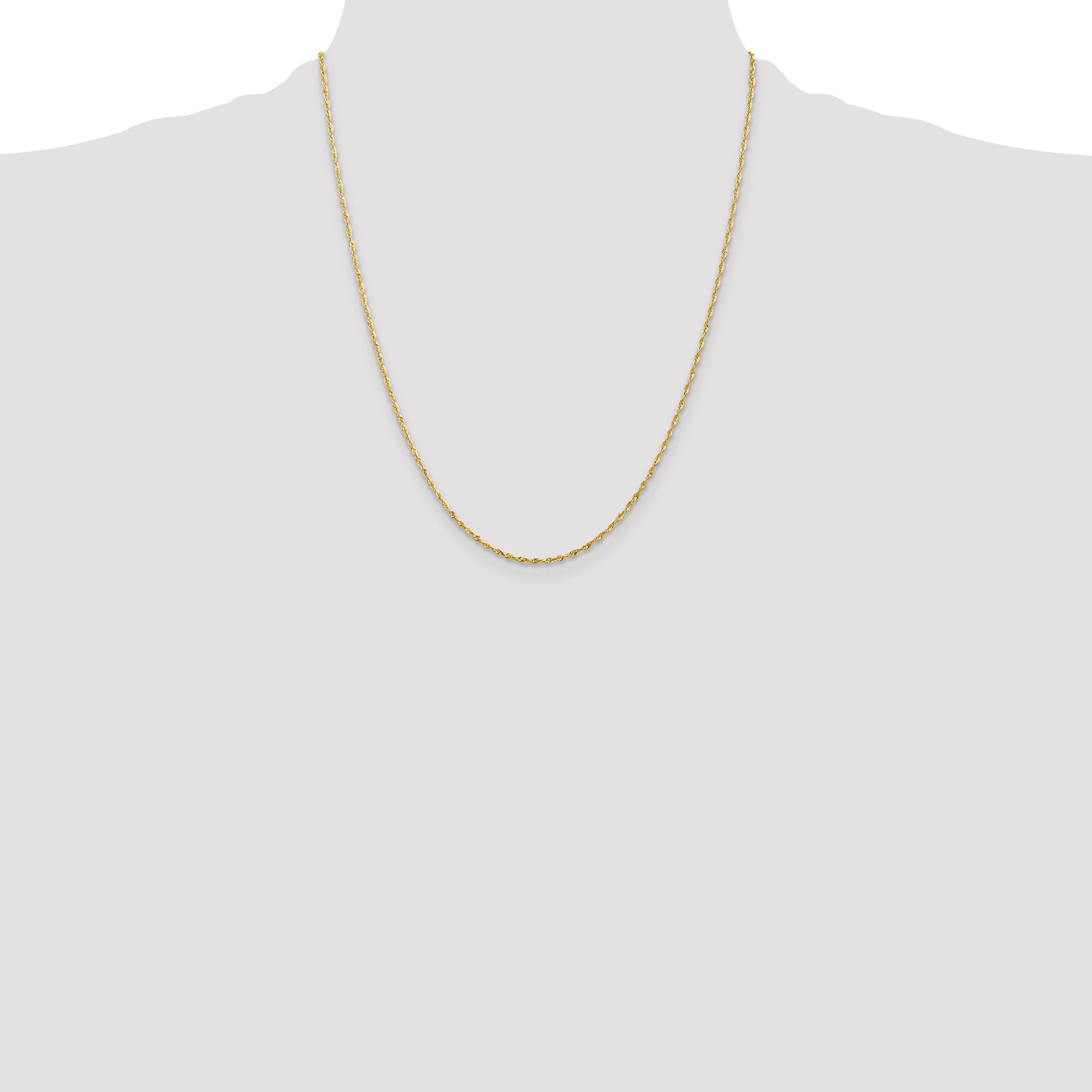 10K Gold Rope Necklace with Polished Diamond-Cut Lightweight Design