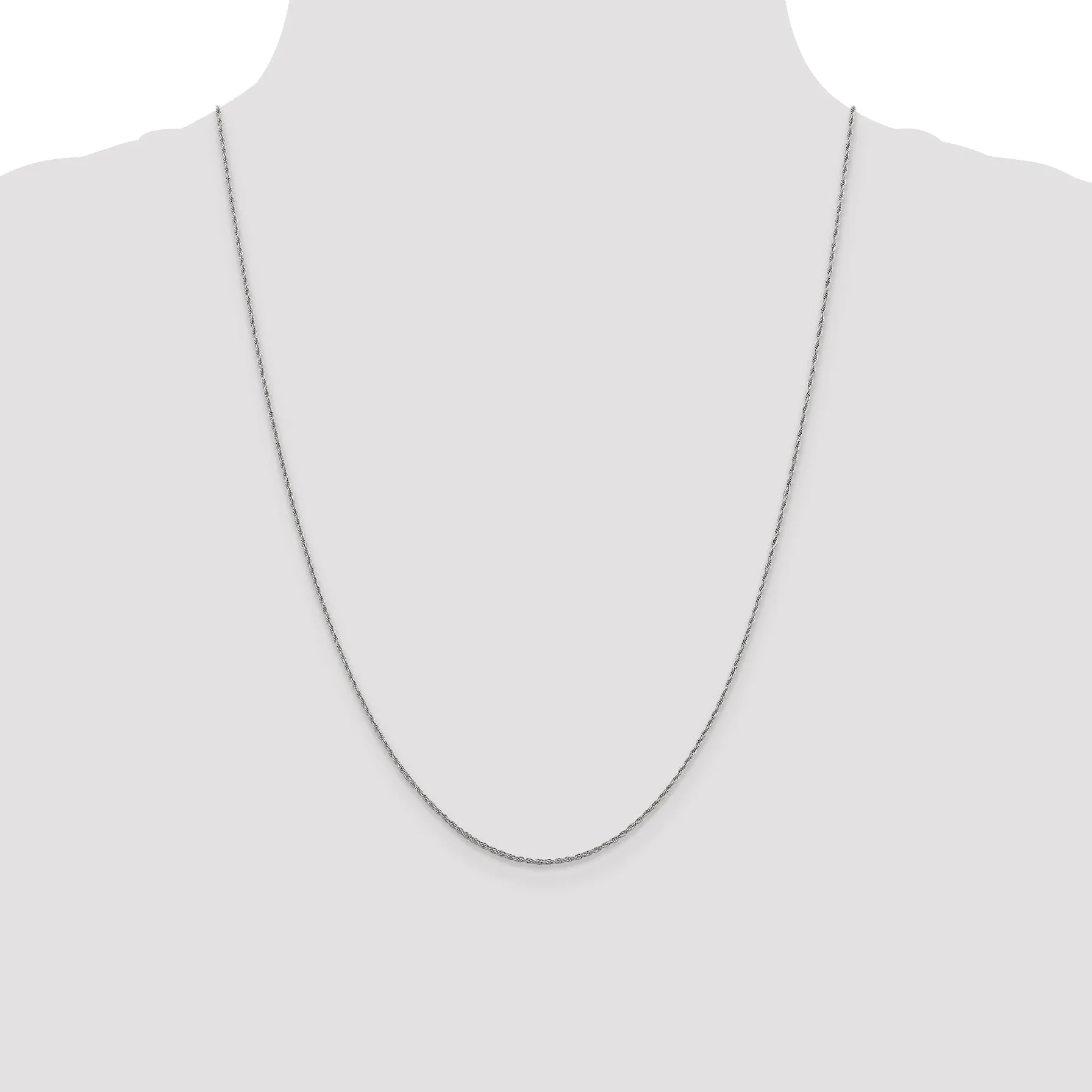 10K White Gold Polished Rope Necklace with Rhodium Finish Unisex