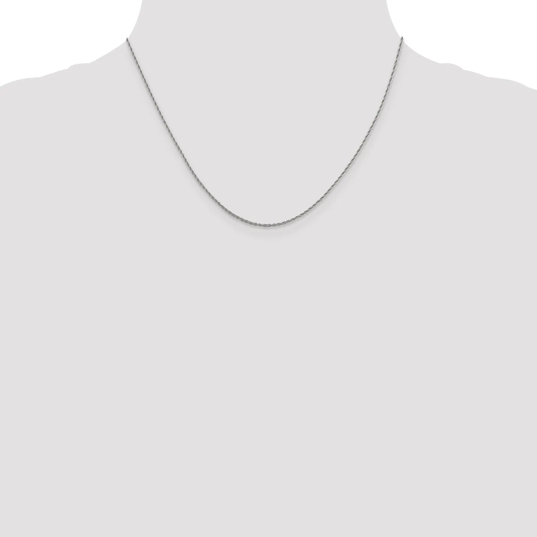 10K White Gold Polished Rope Necklace with Rhodium Finish Unisex