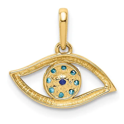 10k Yellow Gold Blue CZ Eye Pendant