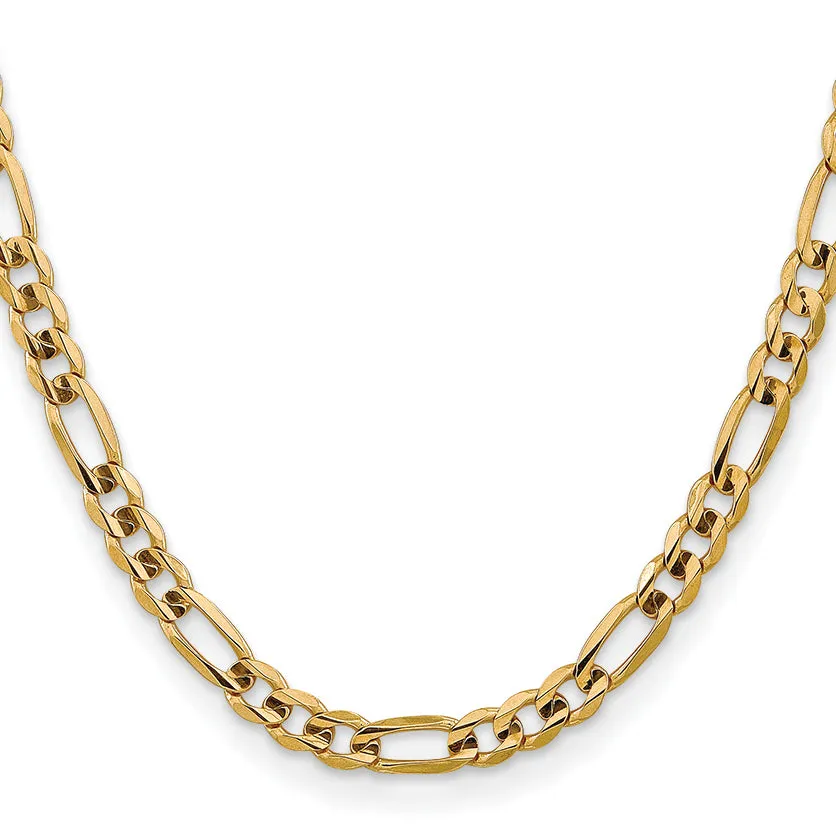 10K Yellow Gold Concave Figaro Necklace with Polished Finish