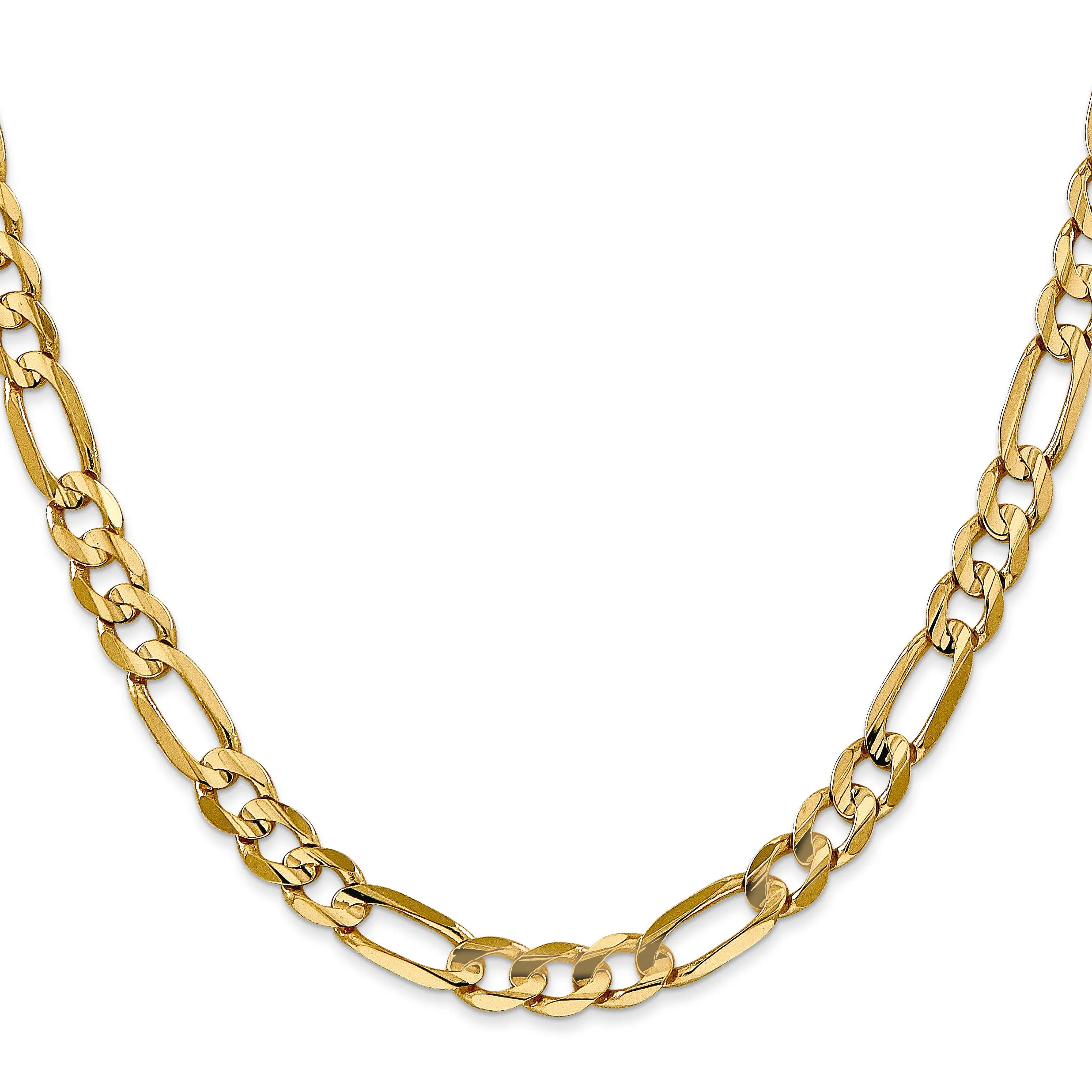 10K Yellow Gold Unisex Figaro Necklace with Polished Concave Design