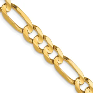 10K Yellow Gold Unisex Figaro Necklace with Polished Concave Design