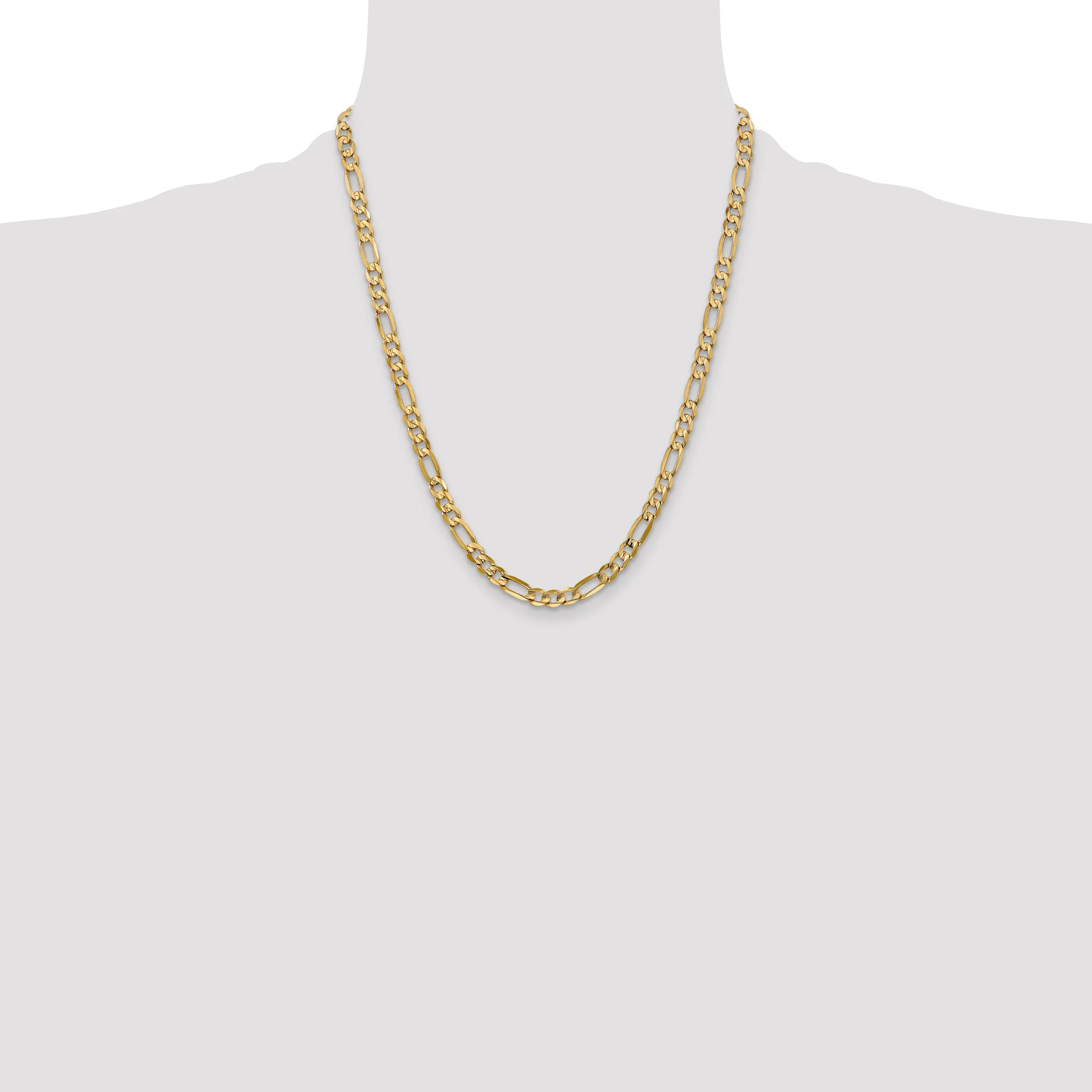 10K Yellow Gold Unisex Figaro Necklace with Polished Concave Design