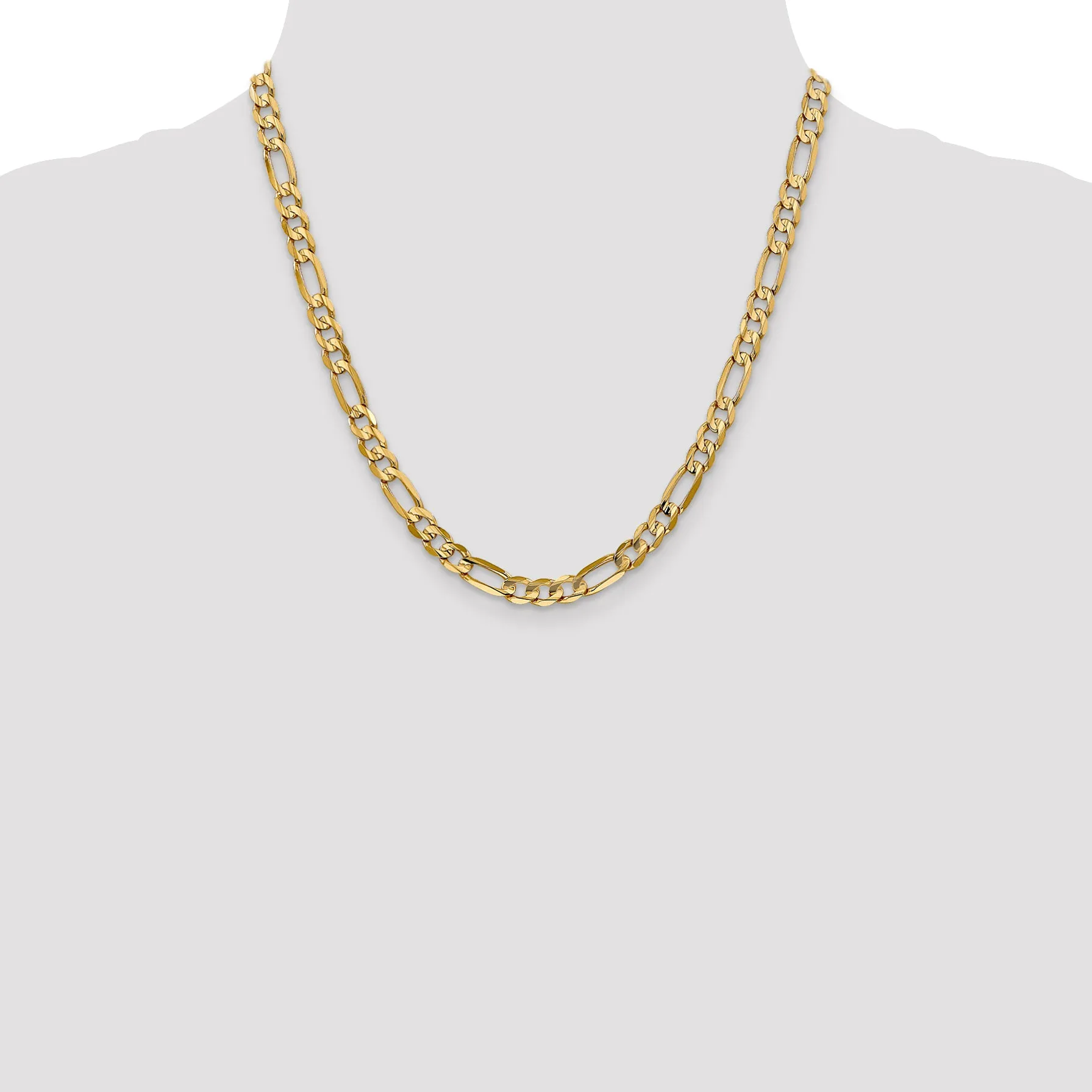 10K Yellow Gold Unisex Figaro Necklace with Polished Concave Design