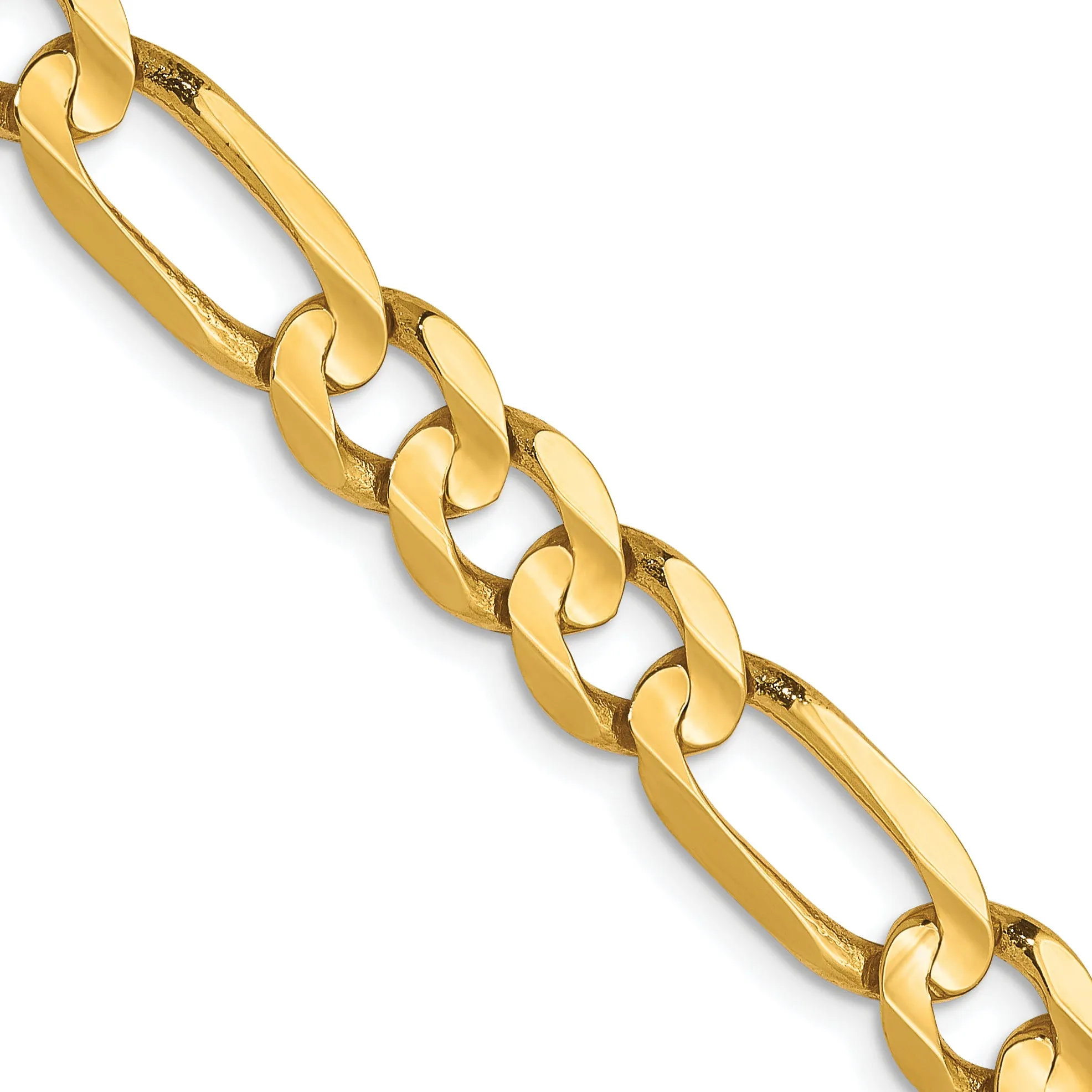 10K Yellow Gold Unisex Figaro Necklace with Polished Concave Design