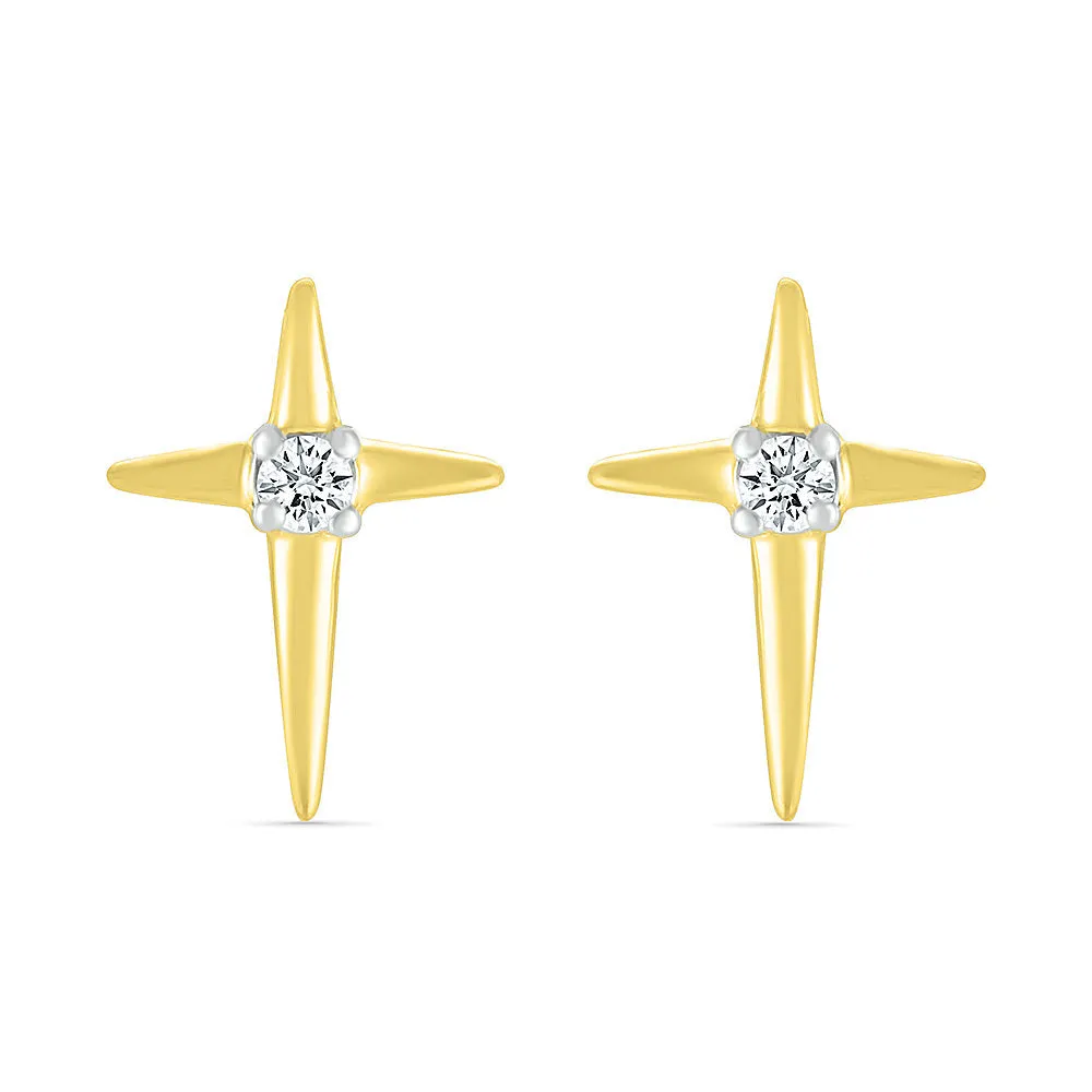 1/20ctw Diamond Cross Yellow Gold Earrings