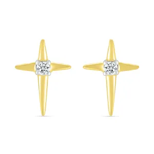 1/20ctw Diamond Cross Yellow Gold Earrings