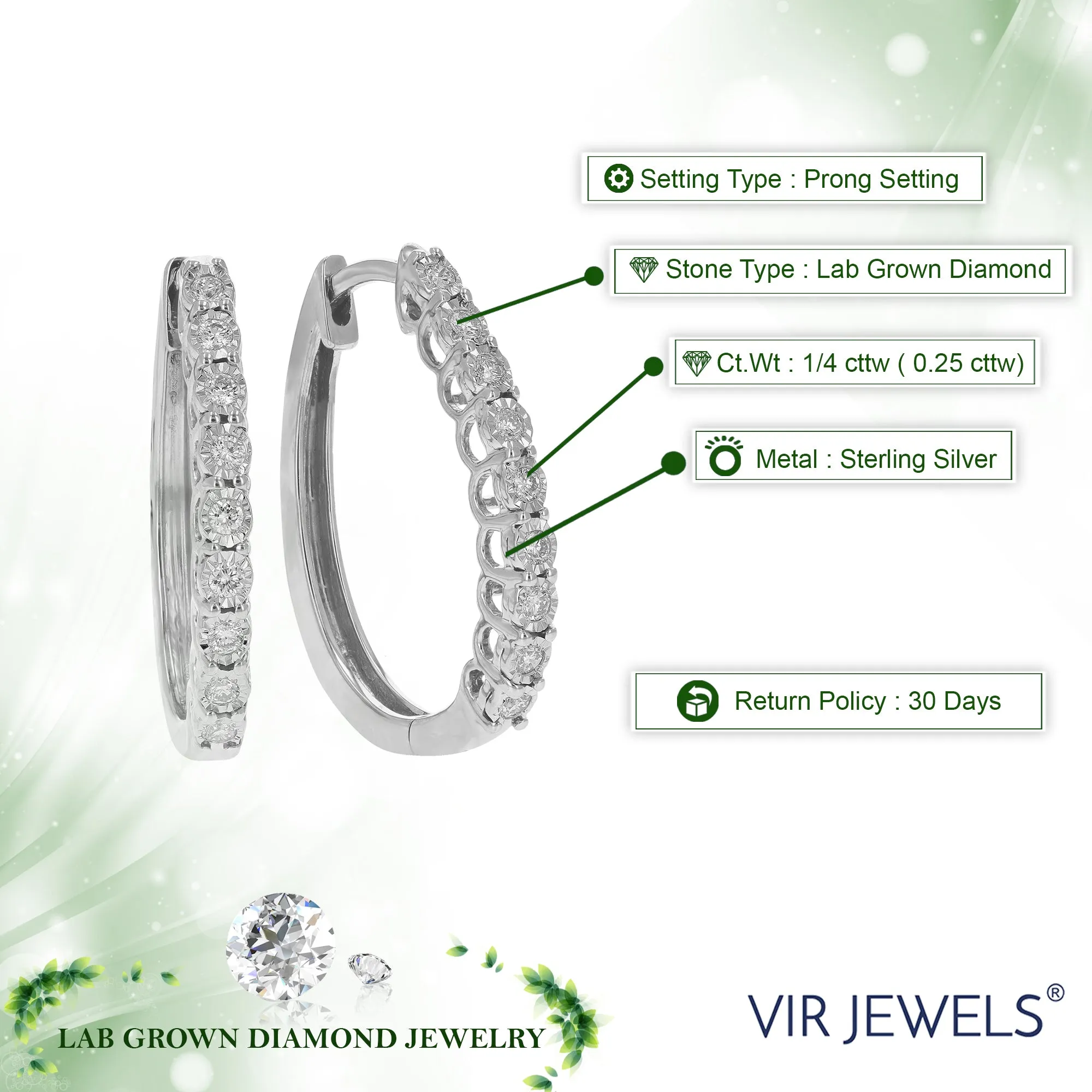 1/4 cttw Lab Grown Diamond Hoop Earring Cluster Sterling Silver