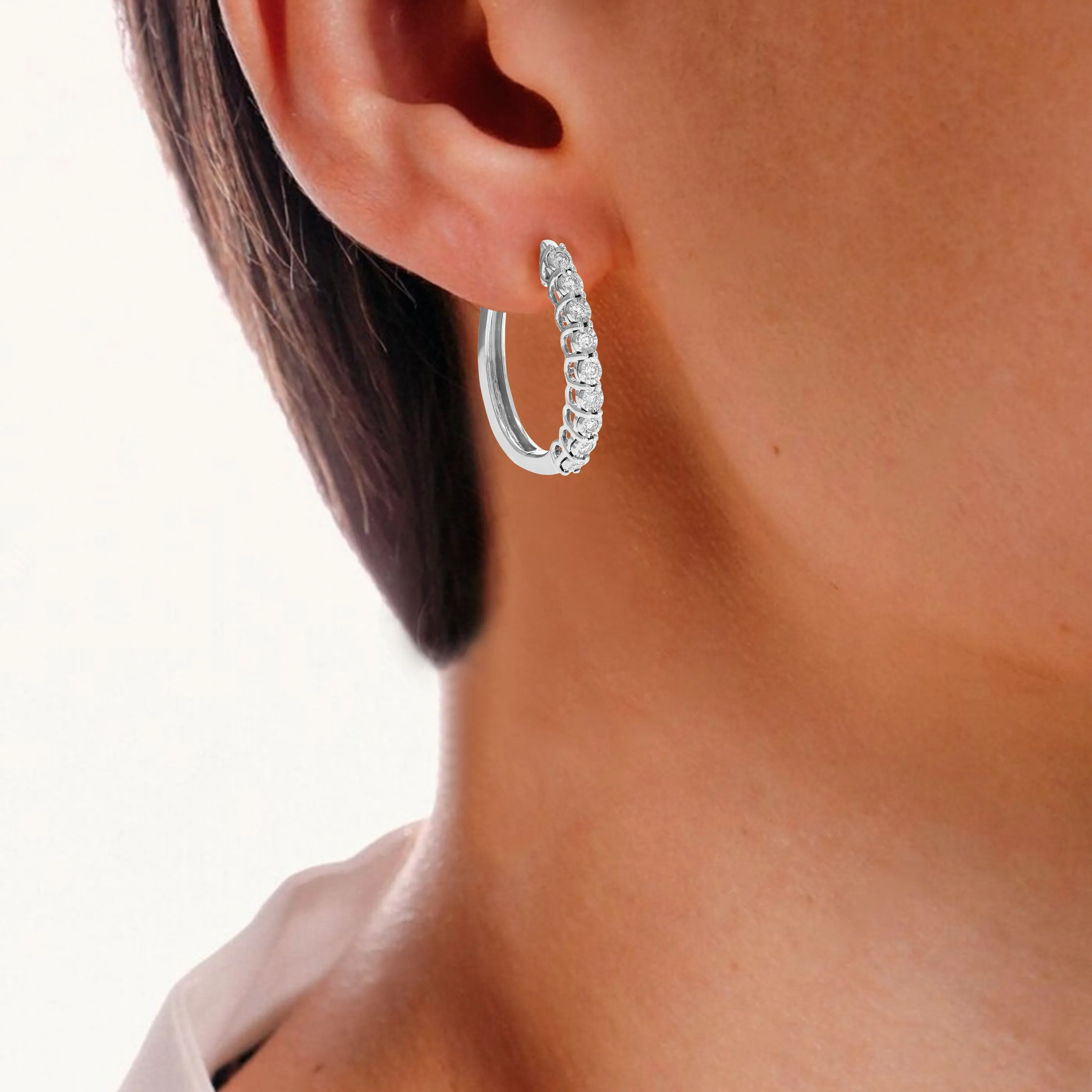 1/4 cttw Lab Grown Diamond Hoop Earring Cluster Sterling Silver