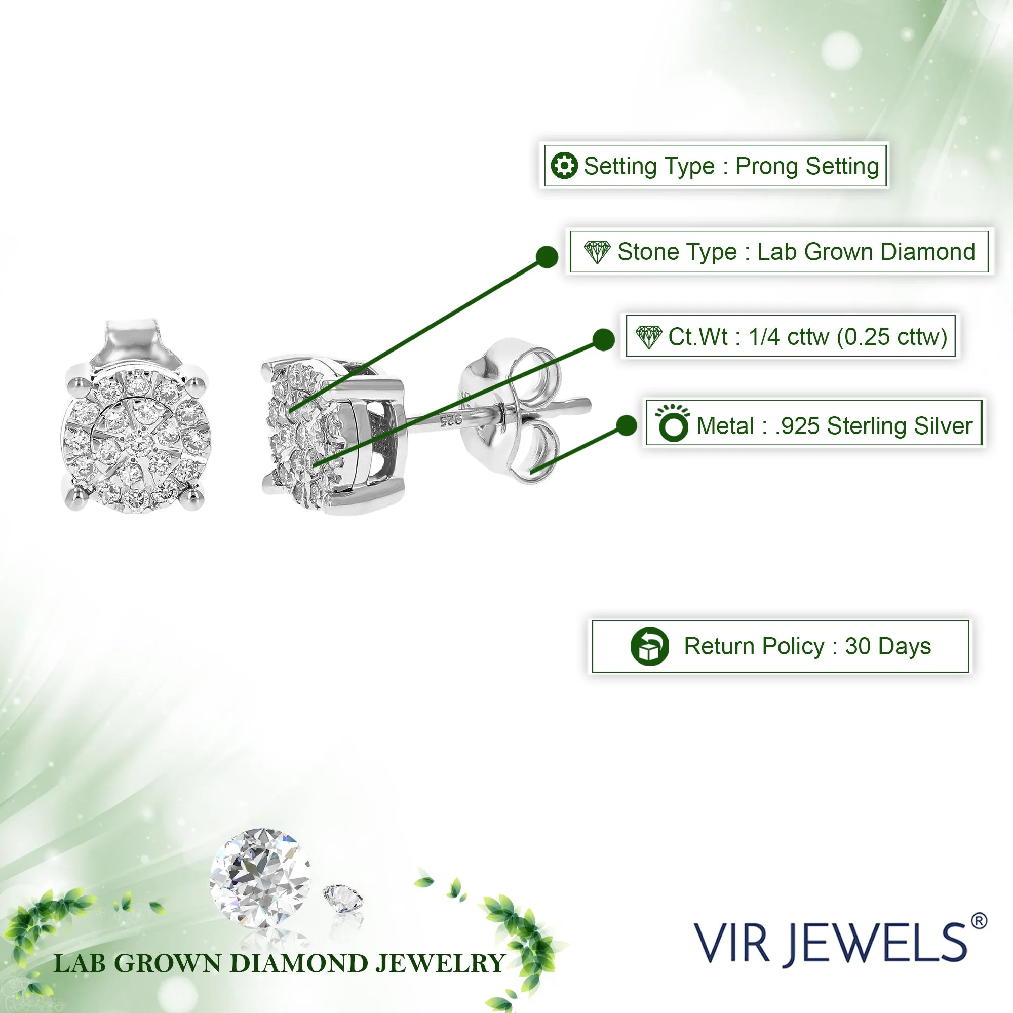1/4 cttw Round Diamond Stud Earrings in .925 Sterling Silver