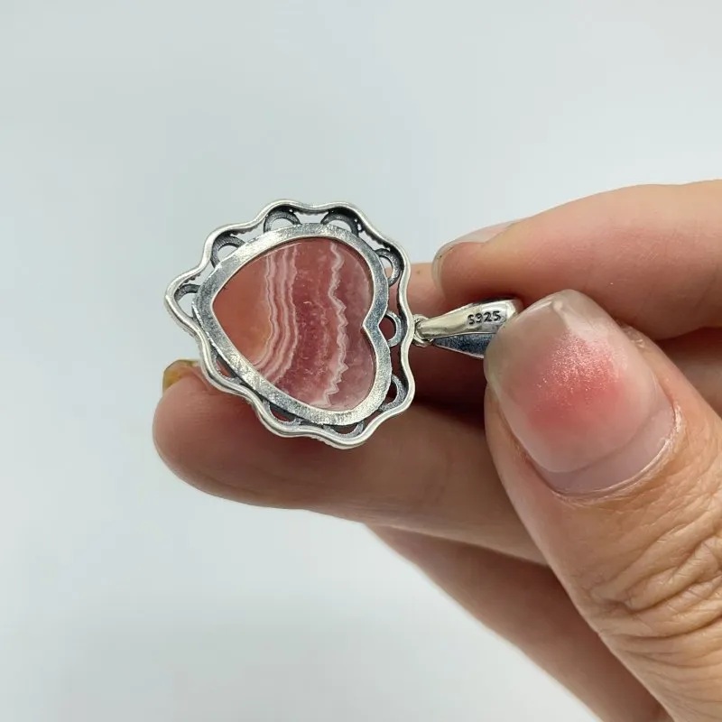 14 Pieces Sterling Silver Heart Rhodochrosite Different Styles Beautiful Pendant
