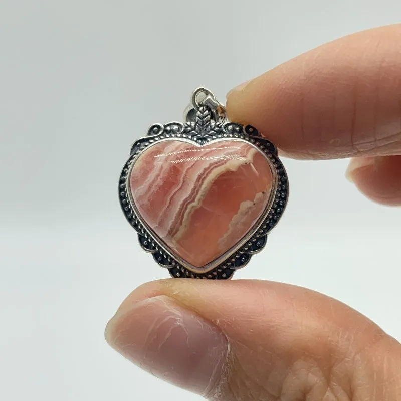14 Pieces Sterling Silver Heart Rhodochrosite Different Styles Beautiful Pendant