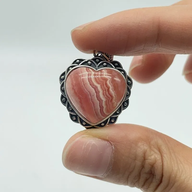 14 Pieces Sterling Silver Heart Rhodochrosite Different Styles Beautiful Pendant
