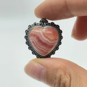 14 Pieces Sterling Silver Heart Rhodochrosite Different Styles Beautiful Pendant