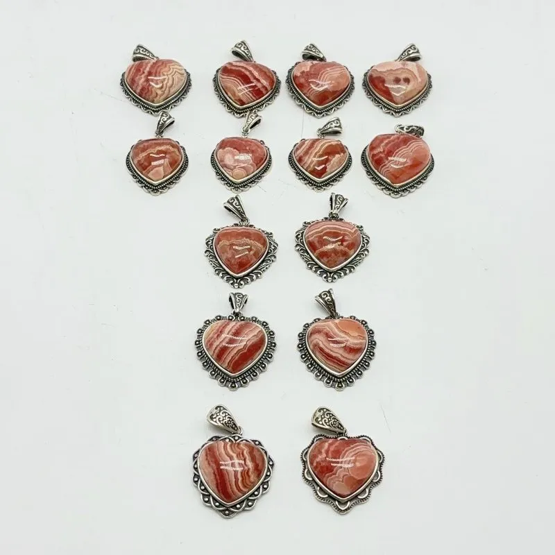 14 Pieces Sterling Silver Heart Rhodochrosite Different Styles Beautiful Pendant