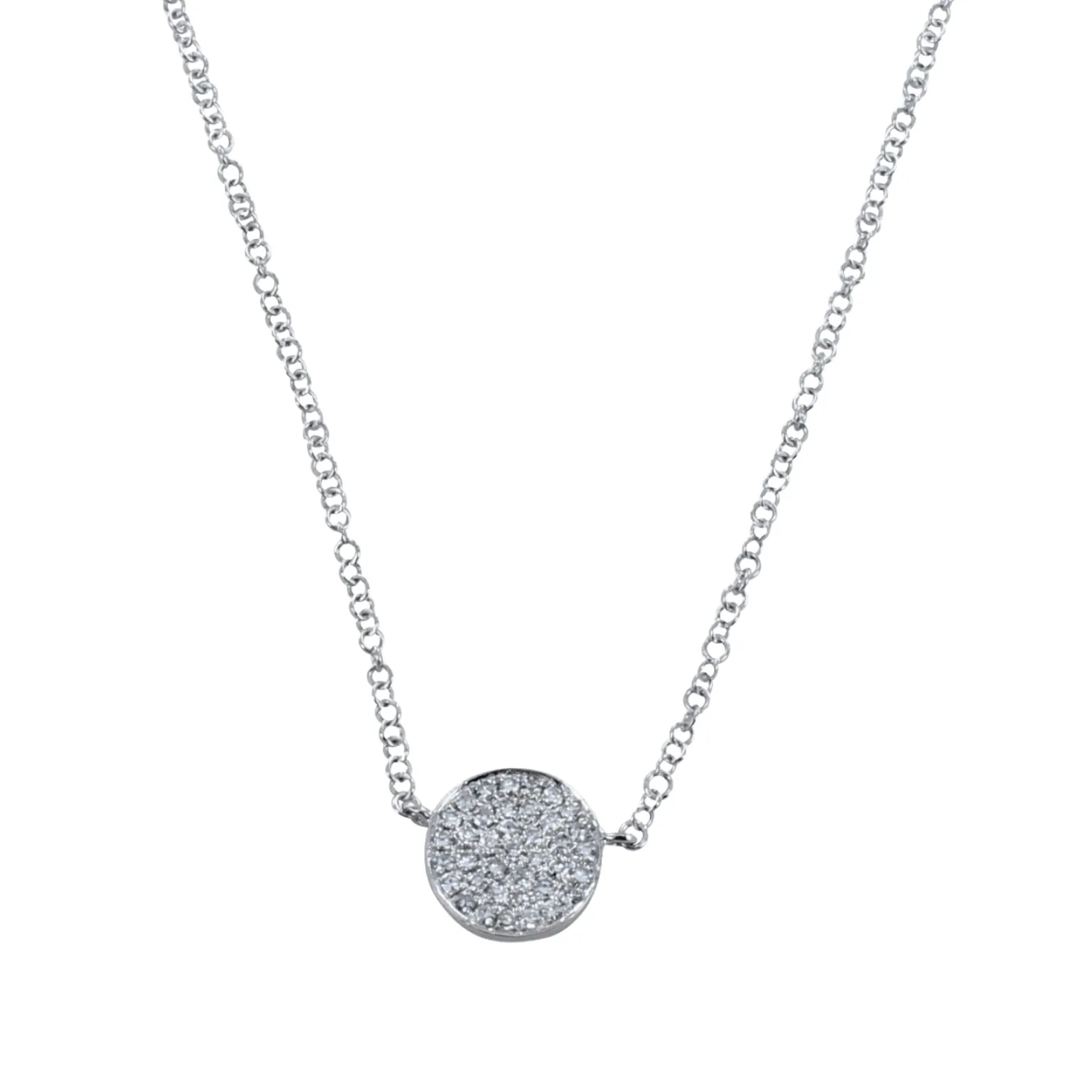 14ct Solid White Gold Diamond Disc Necklace