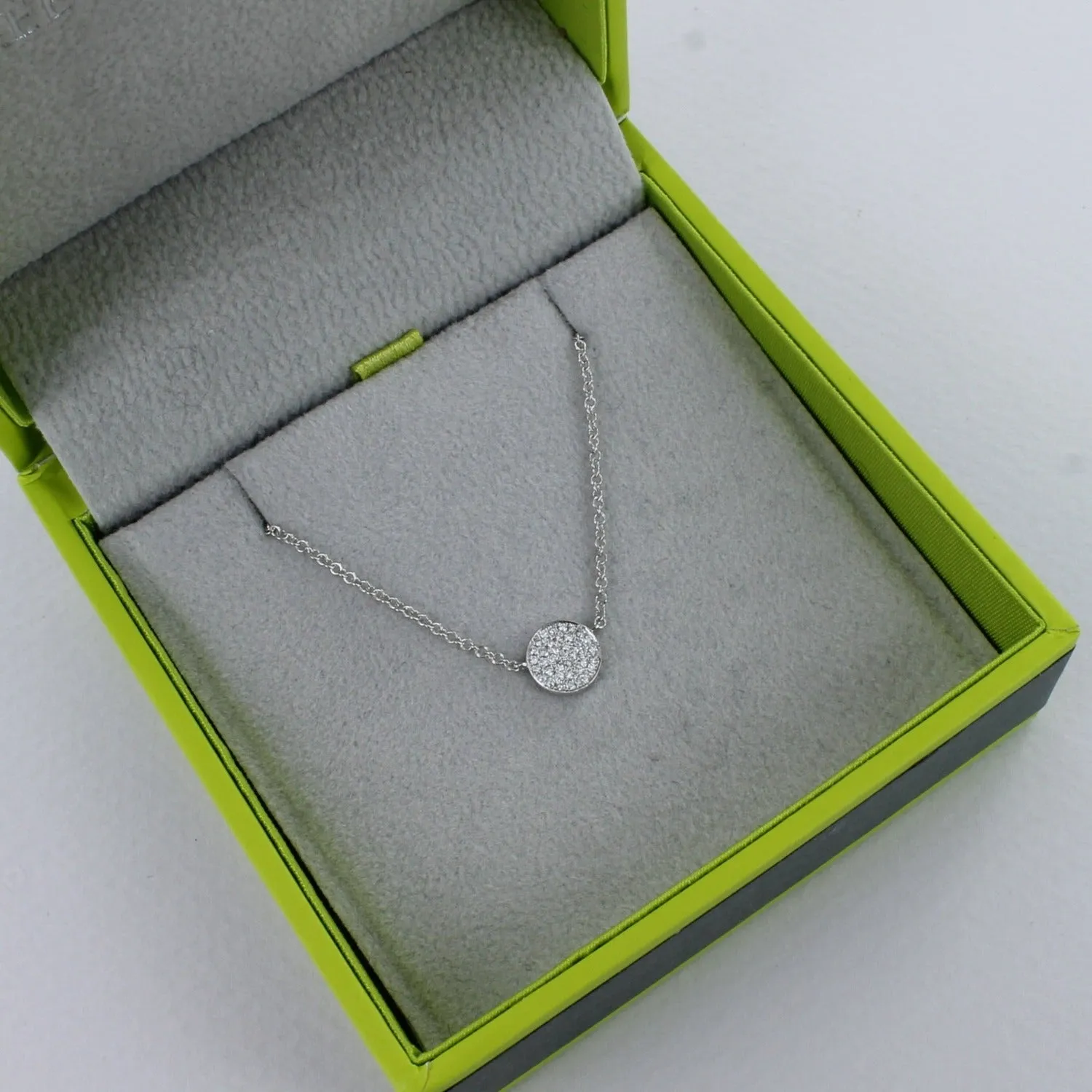 14ct Solid White Gold Diamond Disc Necklace