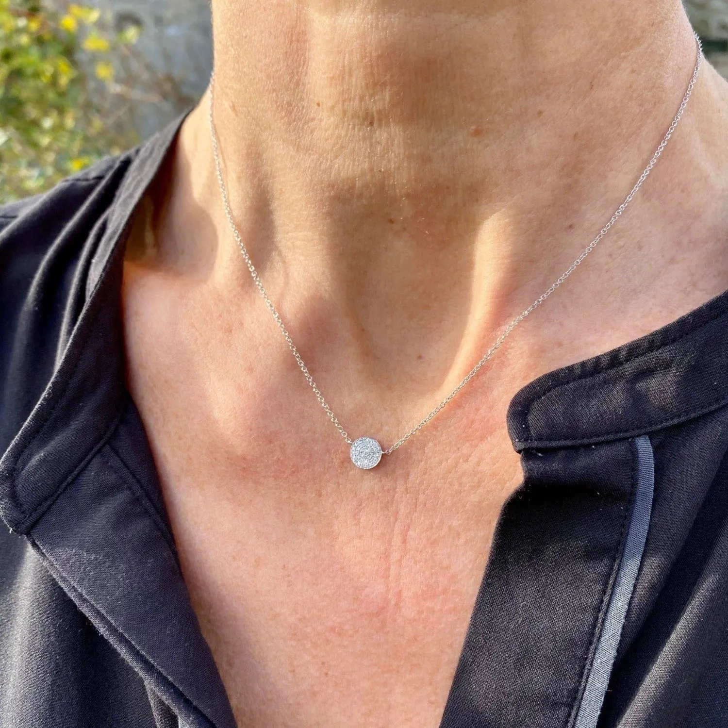 14ct Solid White Gold Diamond Disc Necklace