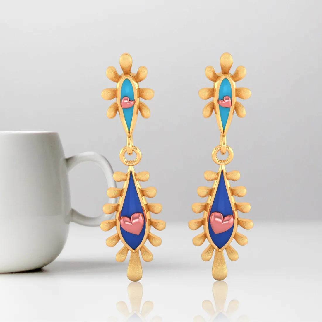 14k Gold Earrings With Connected Water Droplet Design And  Beautiful Detailing