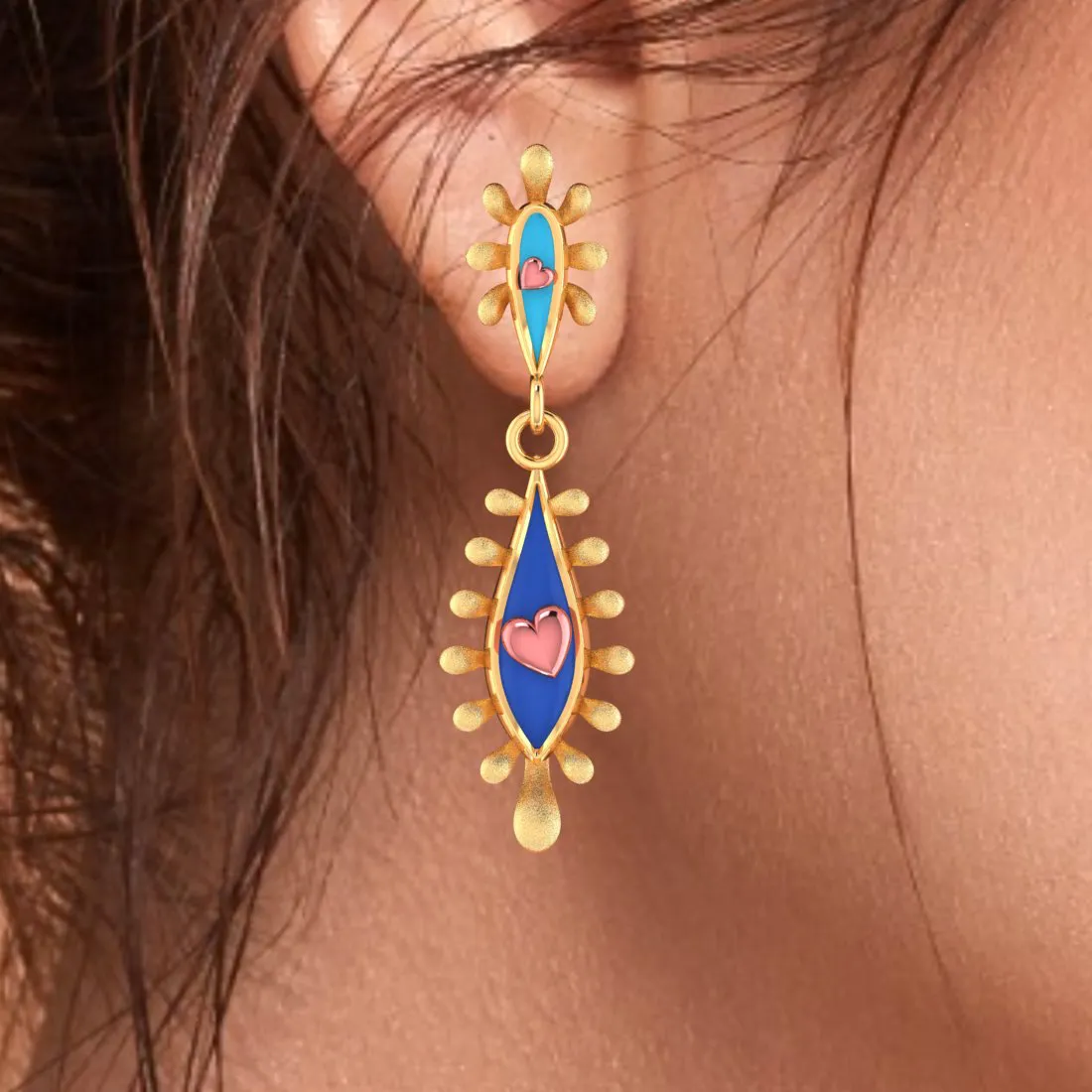 14k Gold Earrings With Connected Water Droplet Design And  Beautiful Detailing