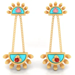 14k Gold Earrings With Magnificent Sunrise Shaped Design