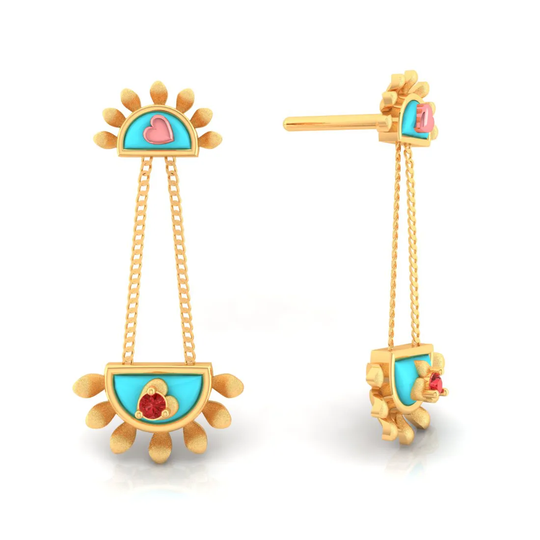 14k Gold Earrings With Magnificent Sunrise Shaped Design