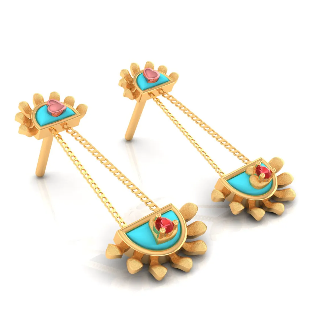 14k Gold Earrings With Magnificent Sunrise Shaped Design