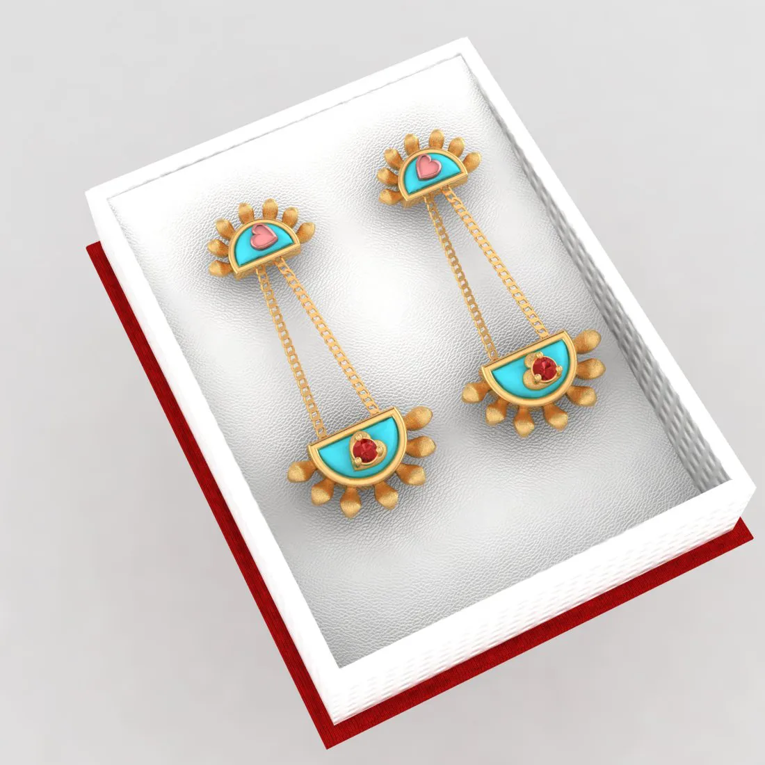 14k Gold Earrings With Magnificent Sunrise Shaped Design