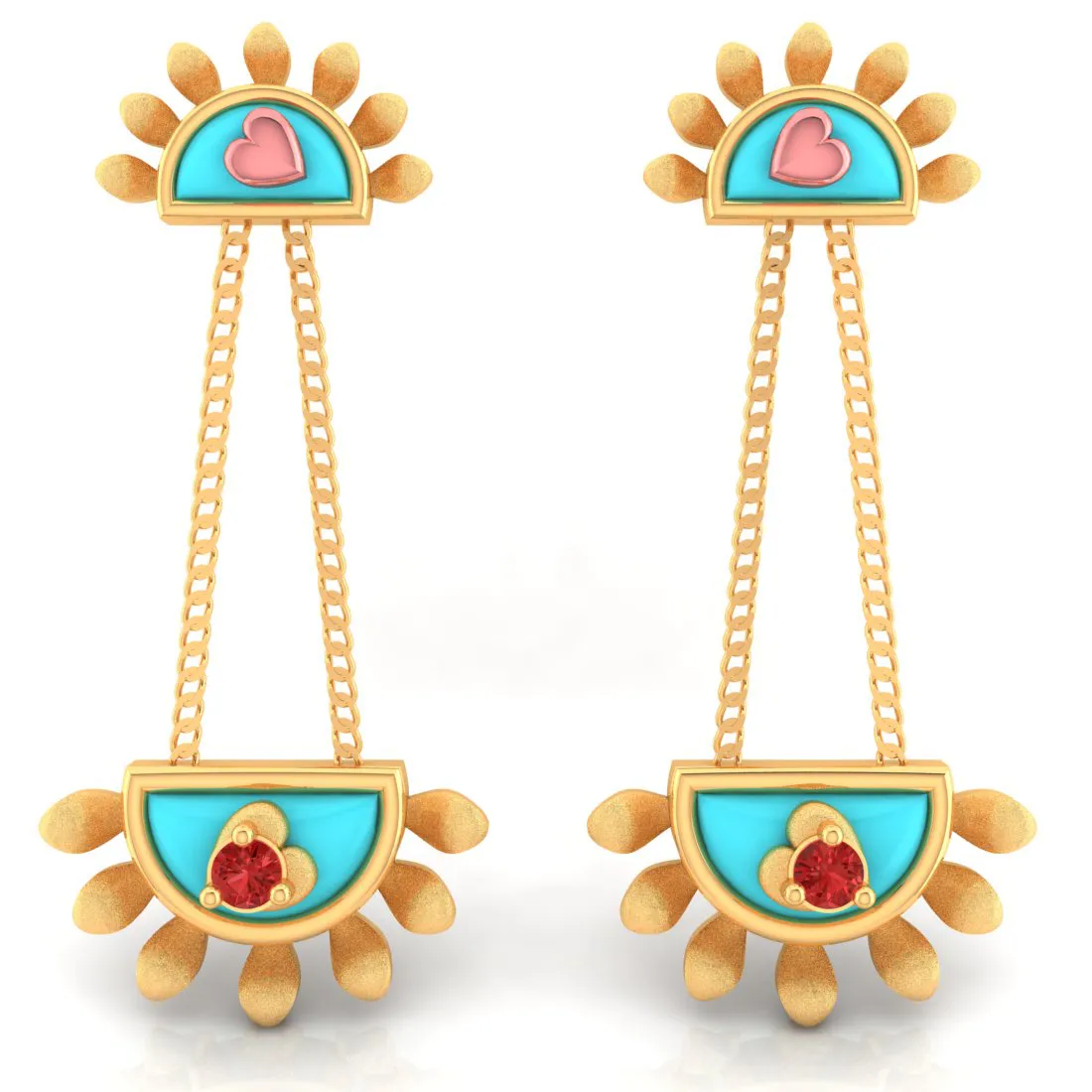 14k Gold Earrings With Magnificent Sunrise Shaped Design