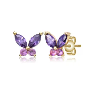 14k Gold Plated with Amethyst & Pink Cubic Zirconia Butterfly Earrings for Toddlers and Kids
