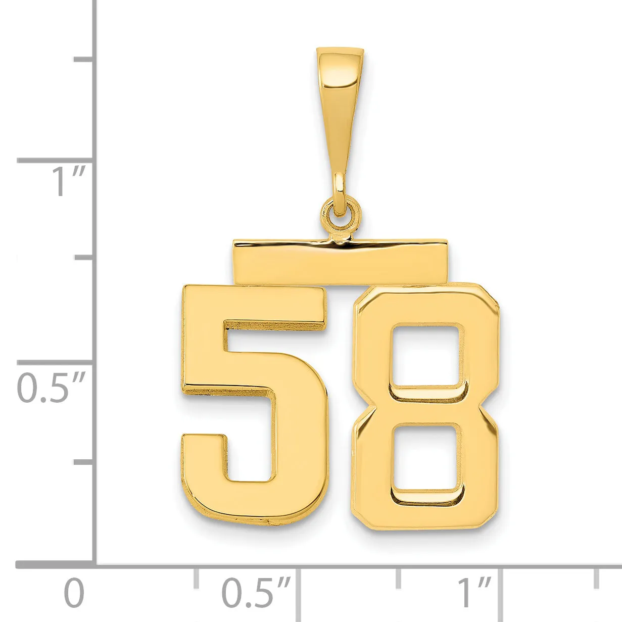 14K Gold Polished Number 58 Charm  Medium, Sleek, Casted Design