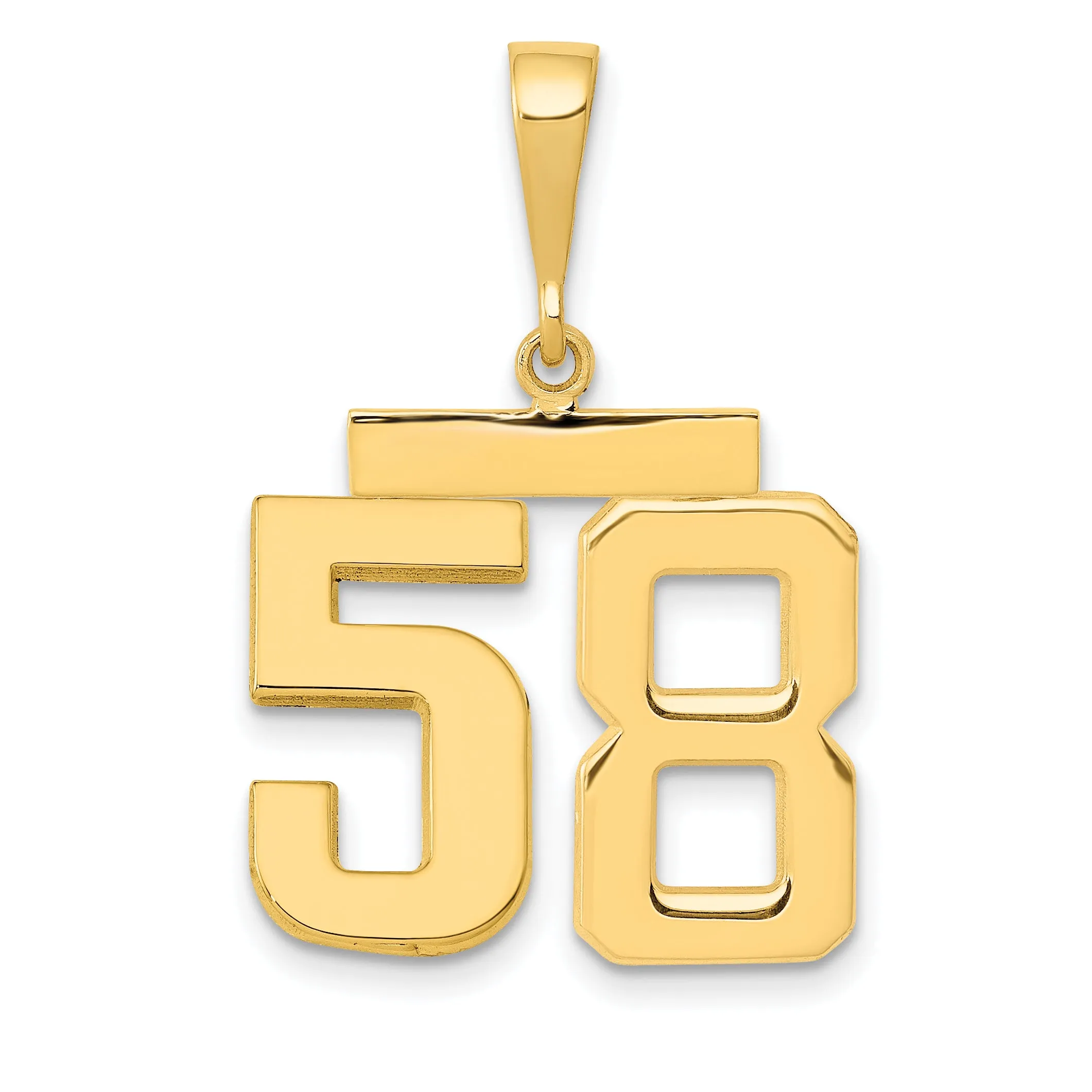 14K Gold Polished Number 58 Charm  Medium, Sleek, Casted Design
